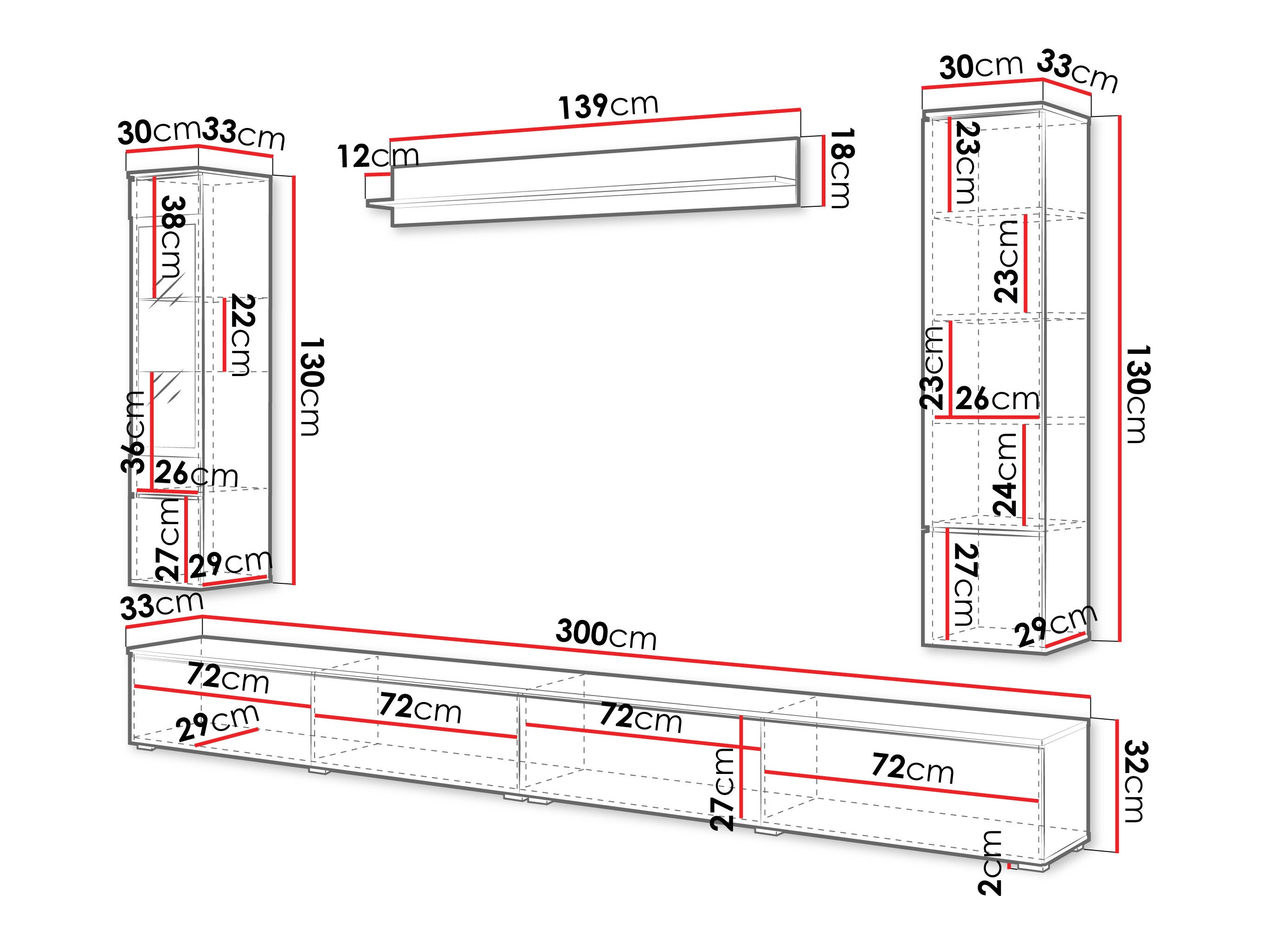 Conjunto para sala de estar Mirfivo 110 (Branco + Branco brilhante)