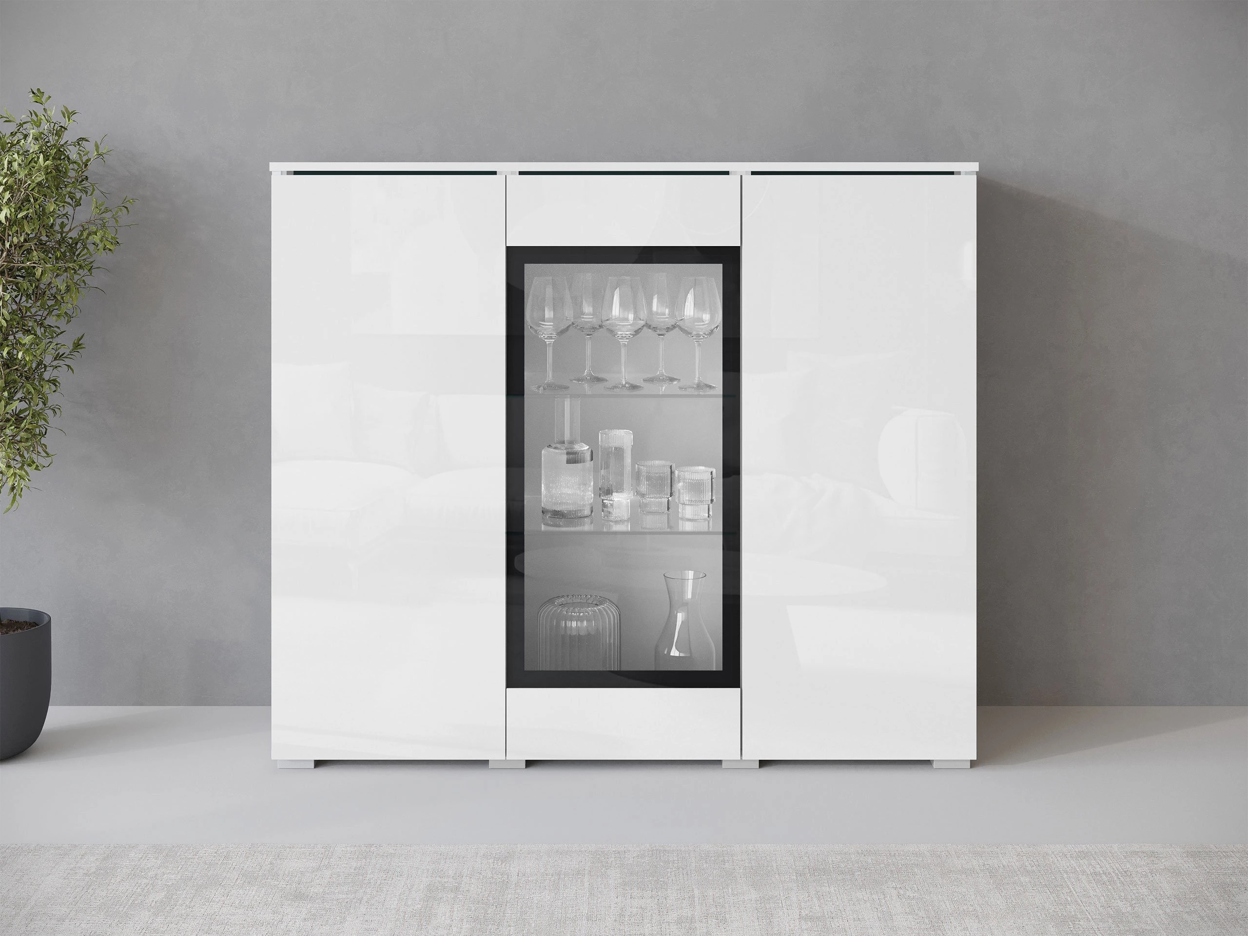 Aparador Mirfivo 103 (Branco + Branco brilhante)