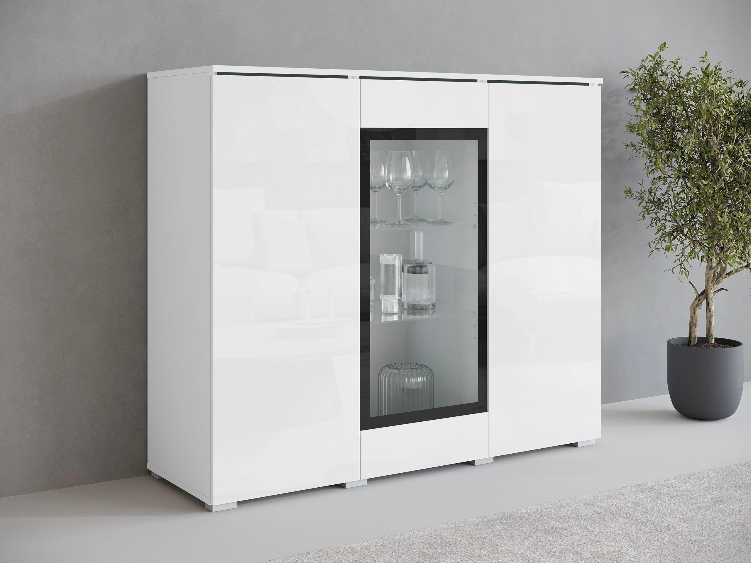 Aparador Mirfivo 103 (Branco + Branco brilhante)