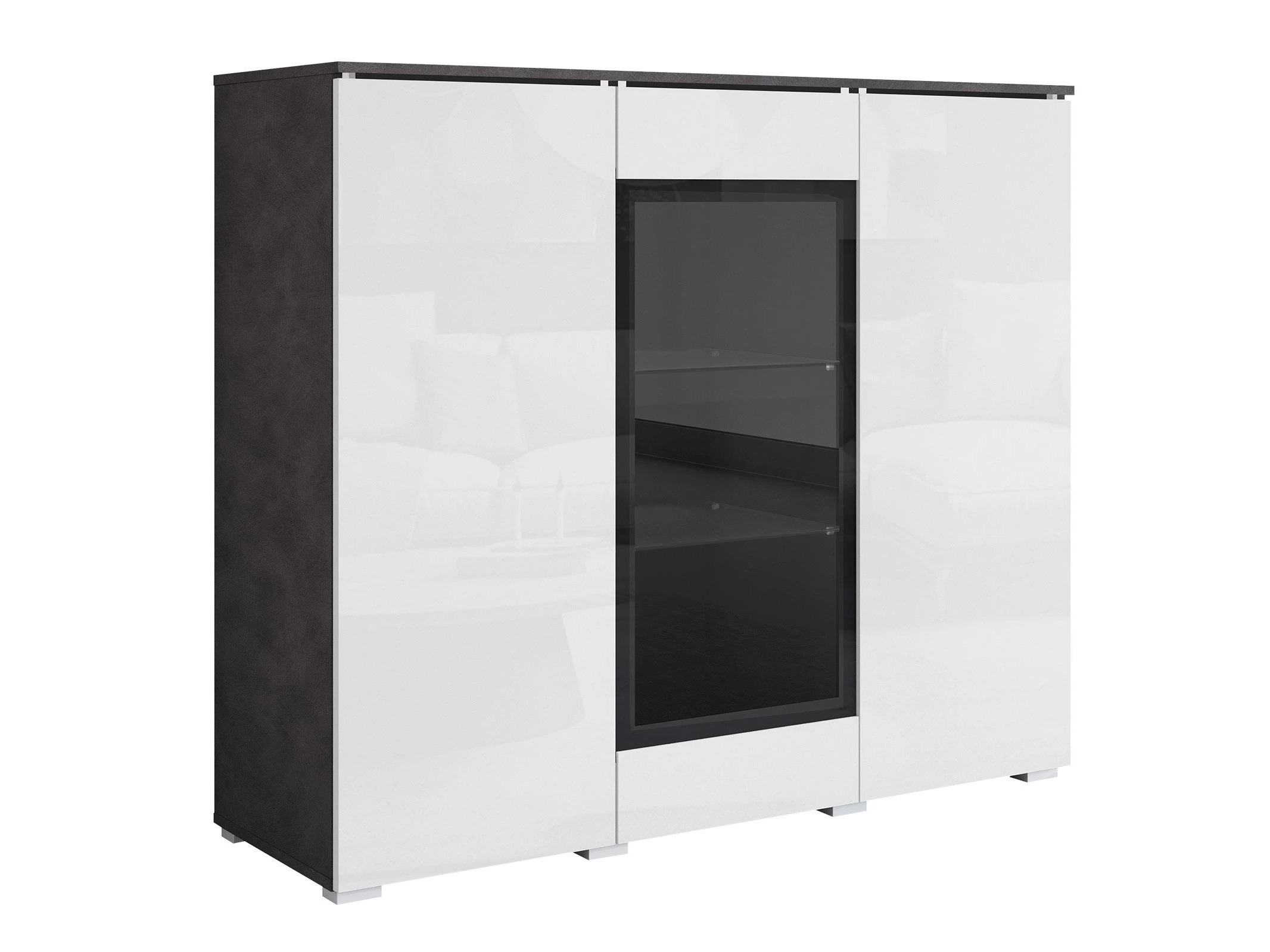 Aparador Mirfivo 103 (Matera cinzento + Branco brilhante)