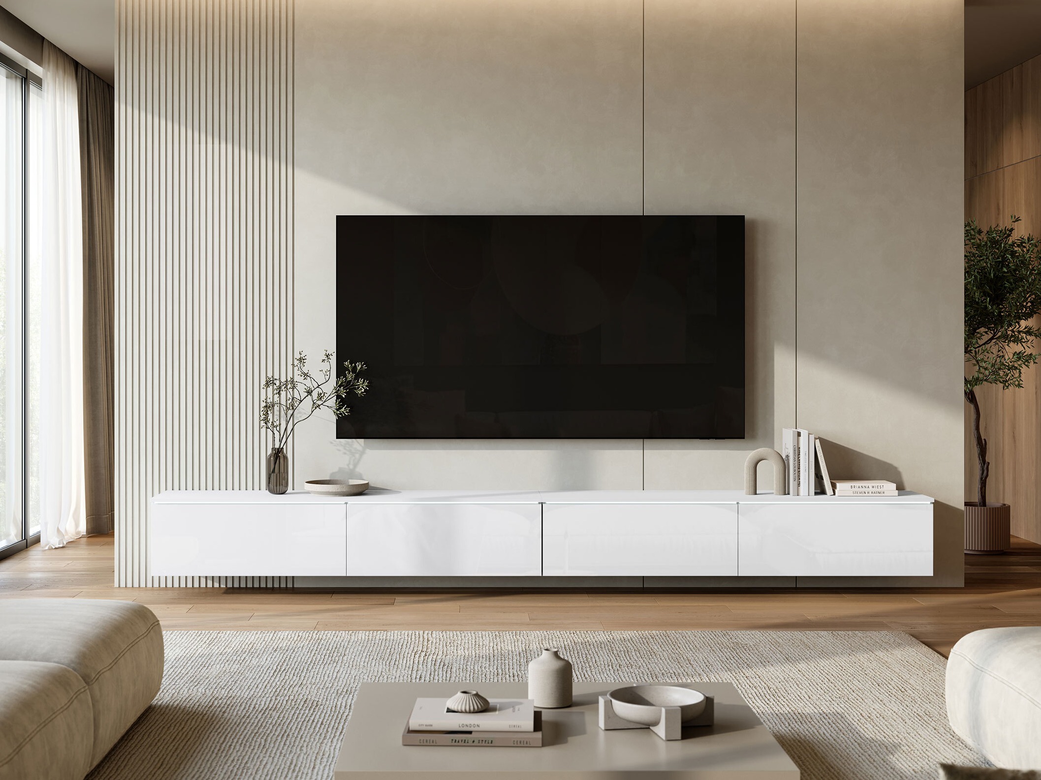 Móvel de TV Sarasota 199 (Branco + Branco brilhante)