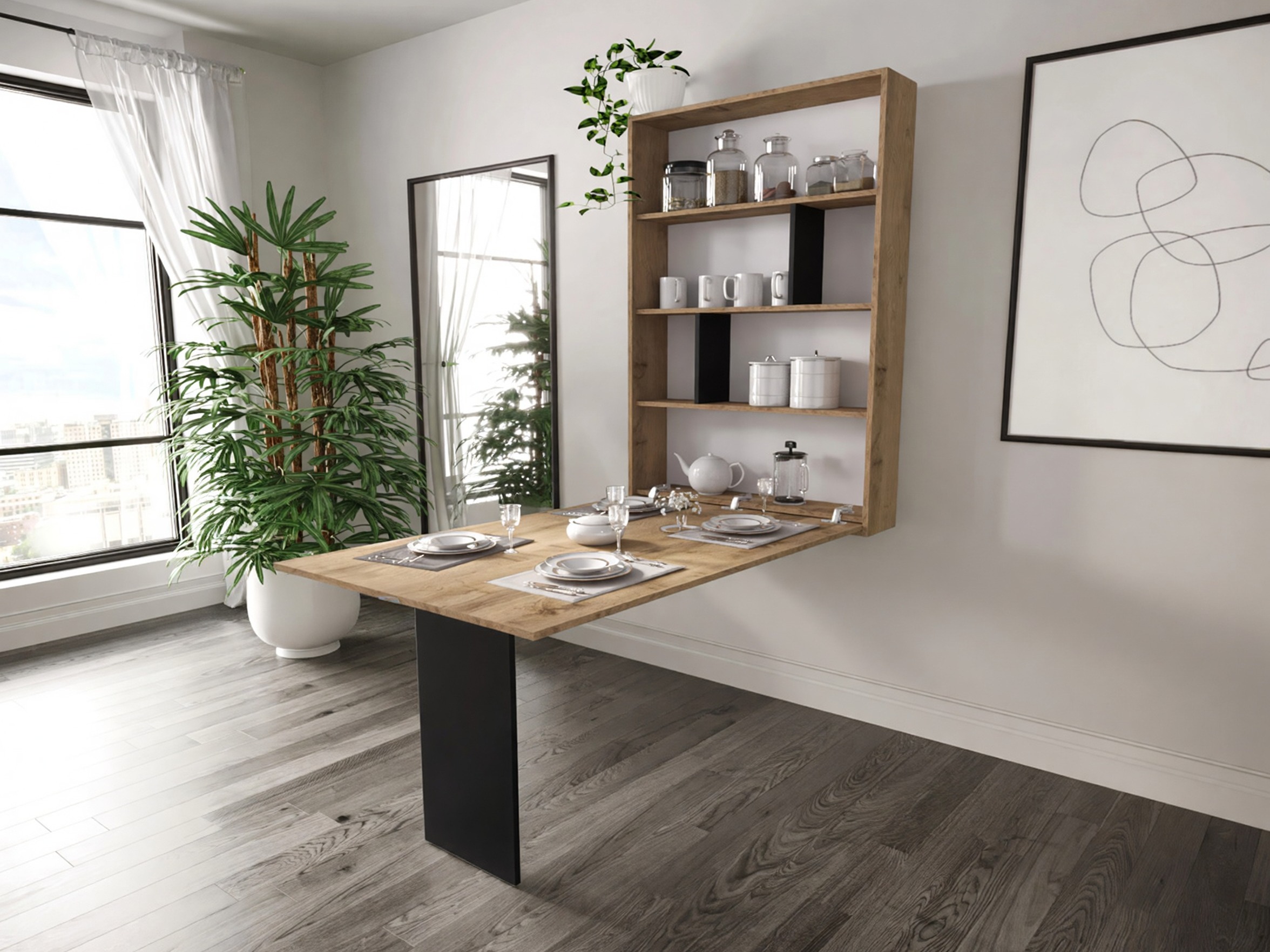 Mesa dobrável Pinis III (Preto + Carvalho wotan)