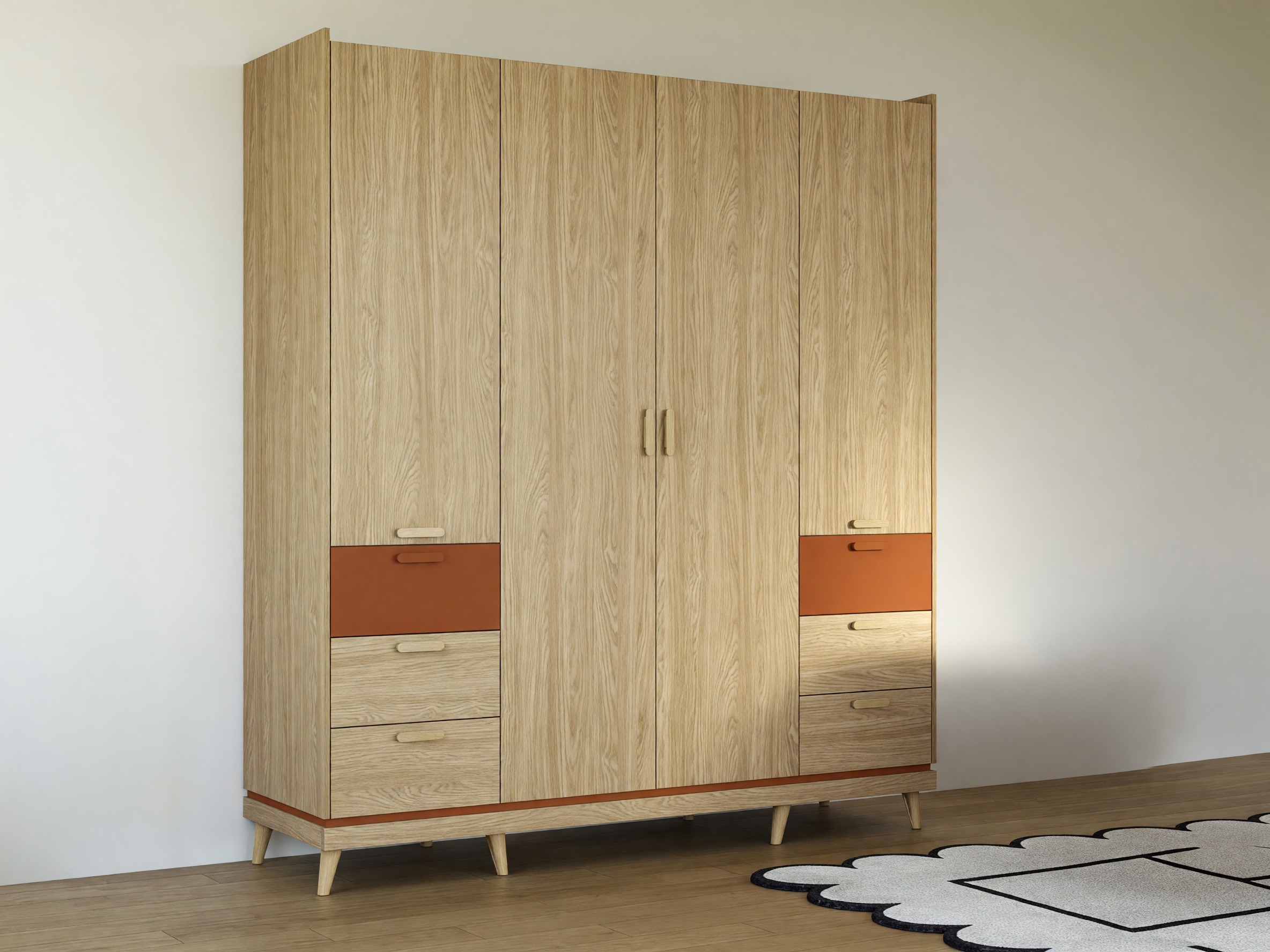 Roupeiro Fertalu 100 (Carvalho + Laranja)