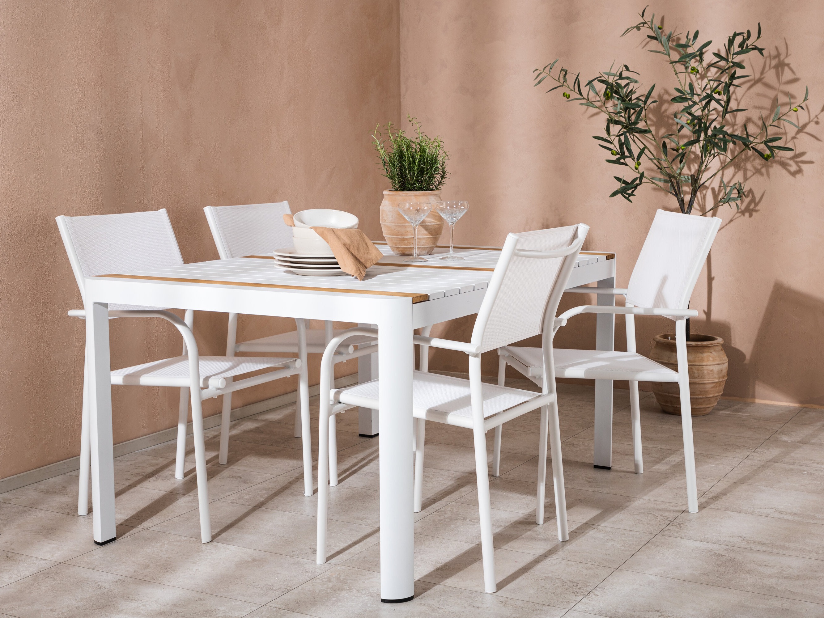 Conjunto de mesa e cadeiras Dallas 5318 (Branco + Teca)