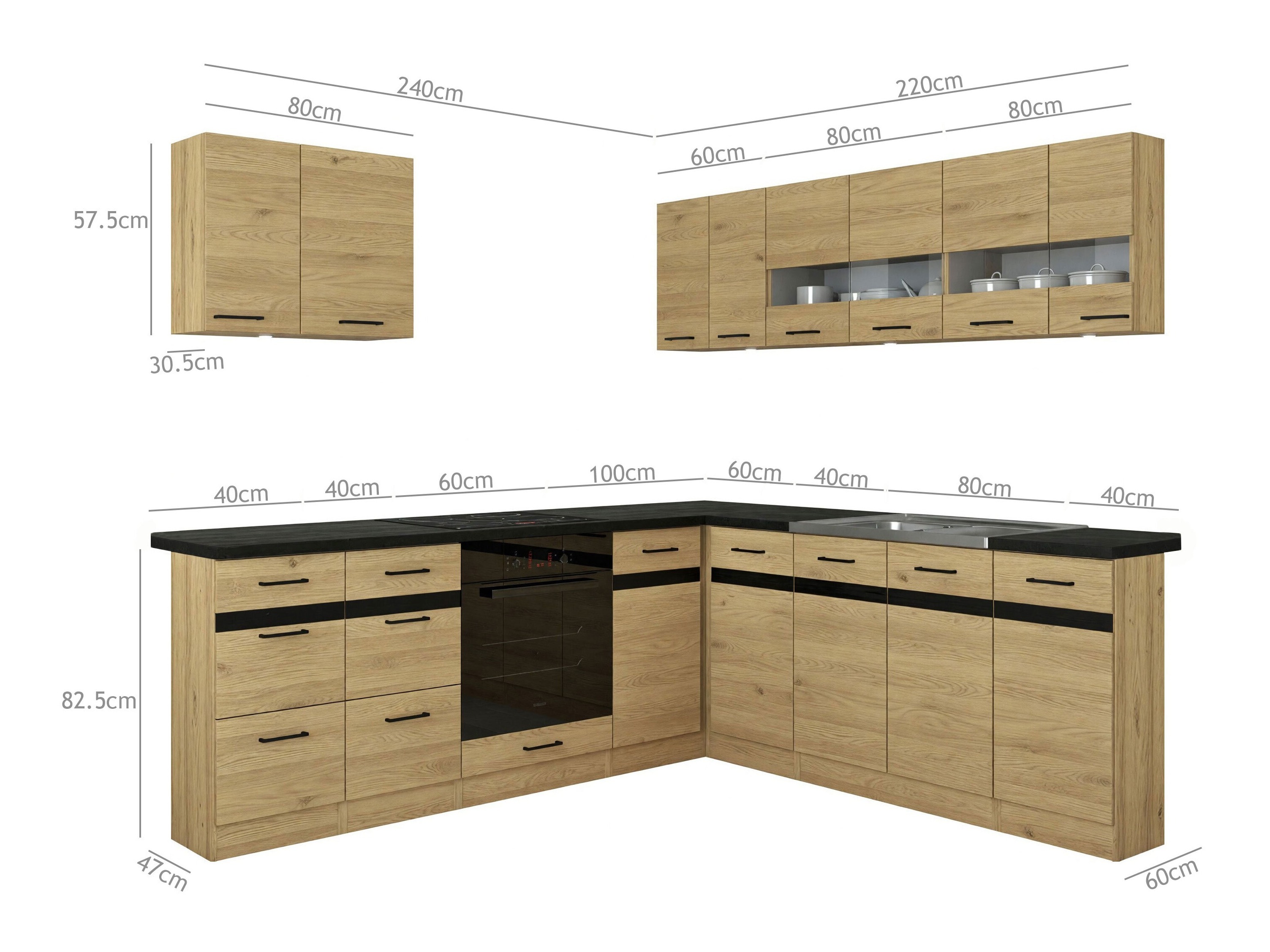 Conjunto de cozinha modular Classic Grey Oak 121