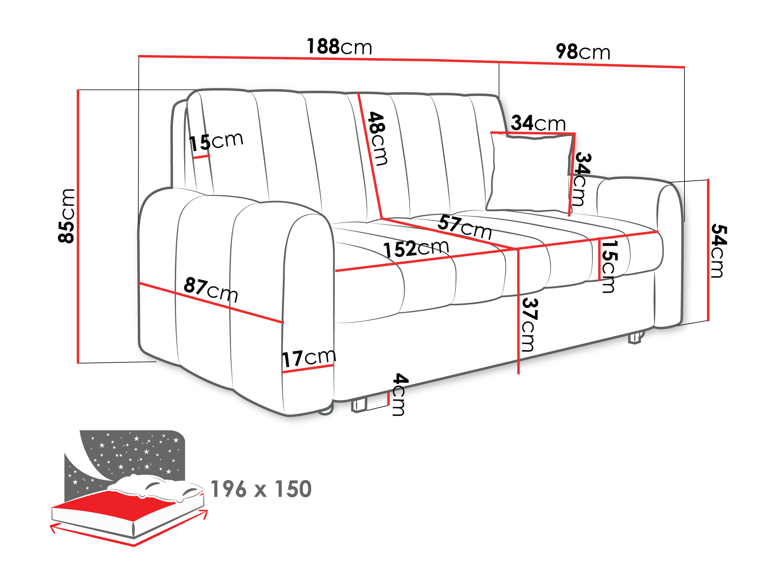 Sofá-cama Columbus 265 (Lumo 30)