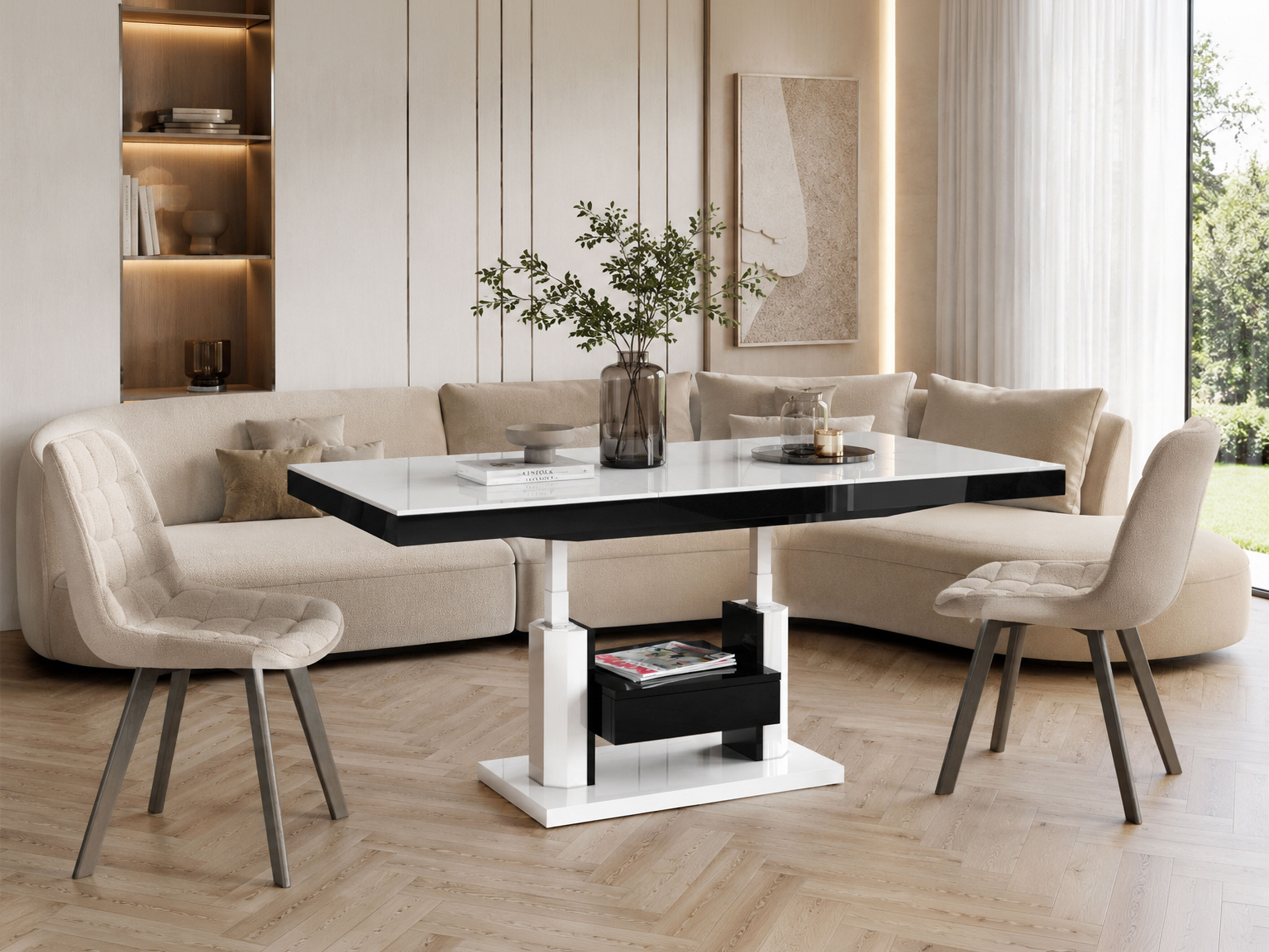 Mesa de centro extensível Hoboken 100 (Branco brilhante + Preto brilhante)