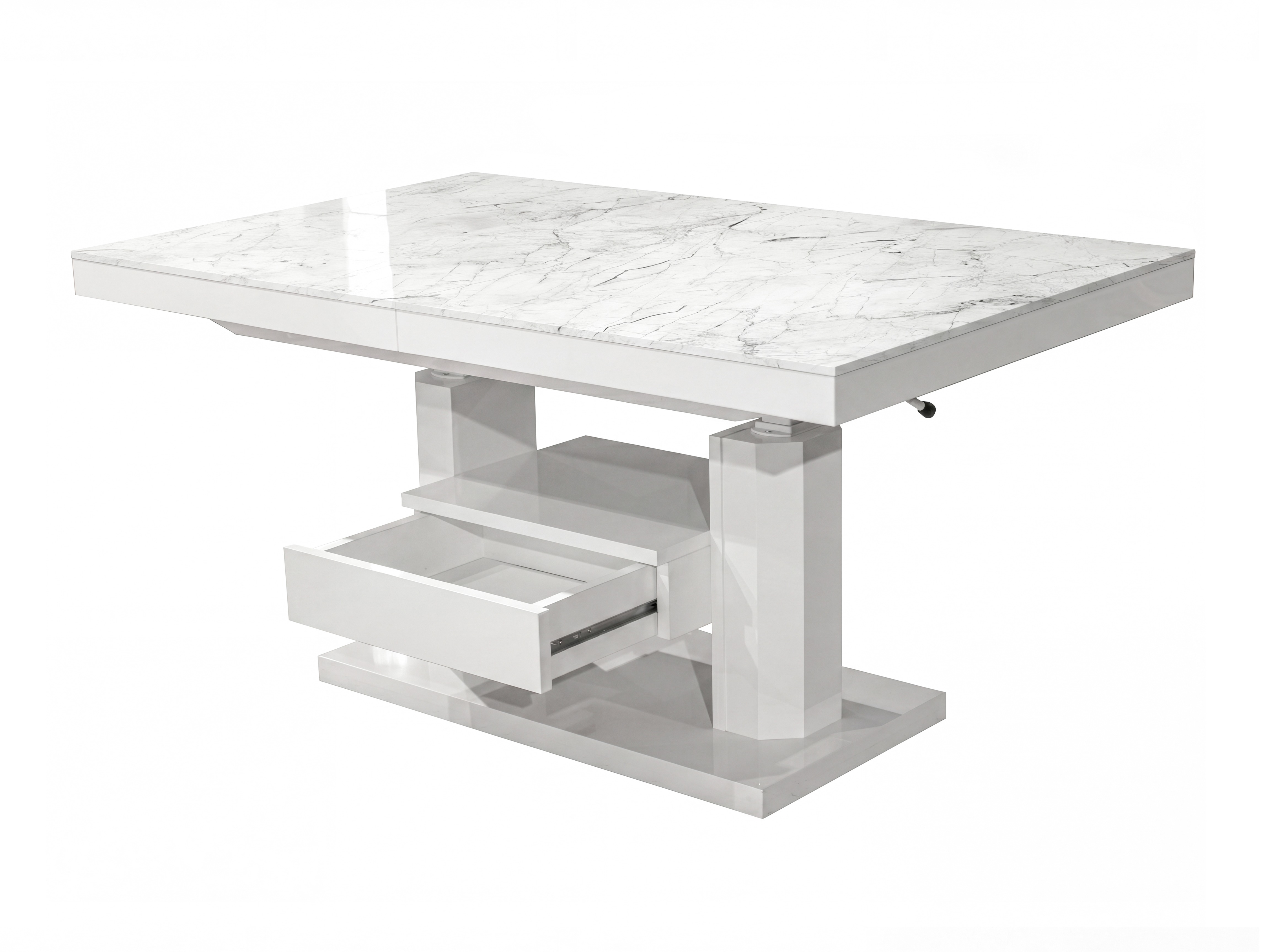 Mesa de centro extensível Hoboken 100 (Marmore branco + Branco brilhante)
