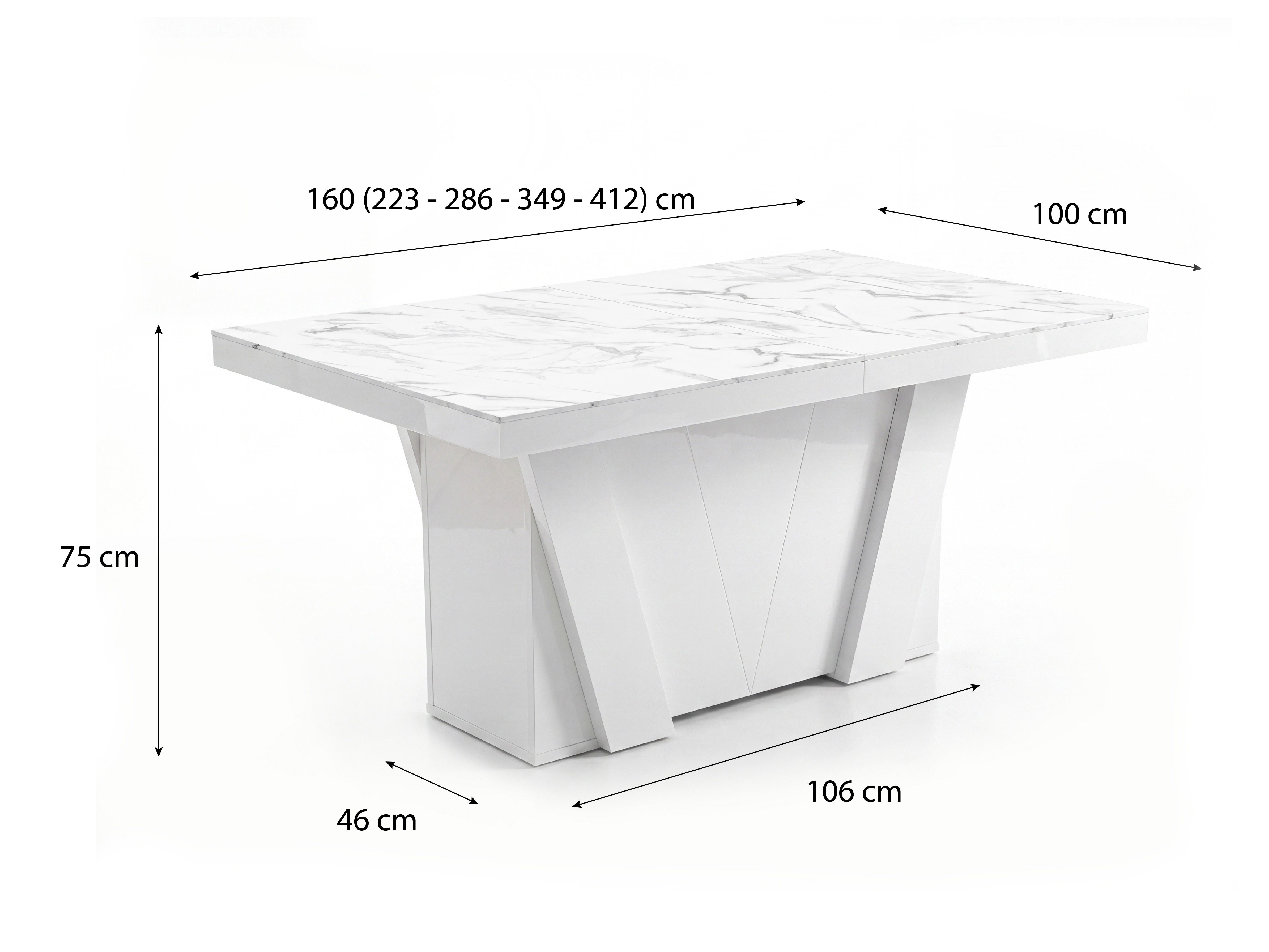 Mesa Hoboken 101 (Marmore branco + Branco brilhante)