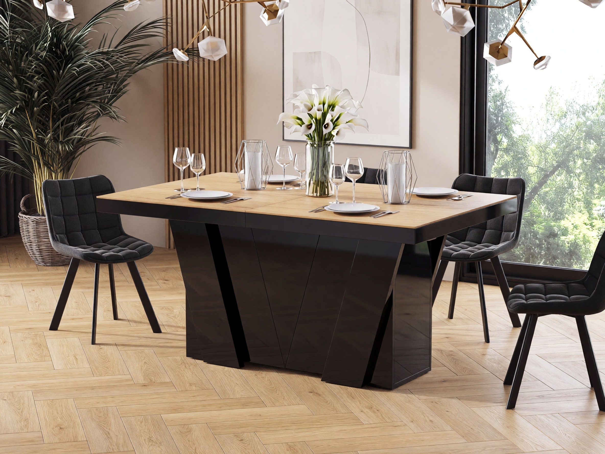 Mesa Hoboken 101 (Carvalho + Preto brilhante)