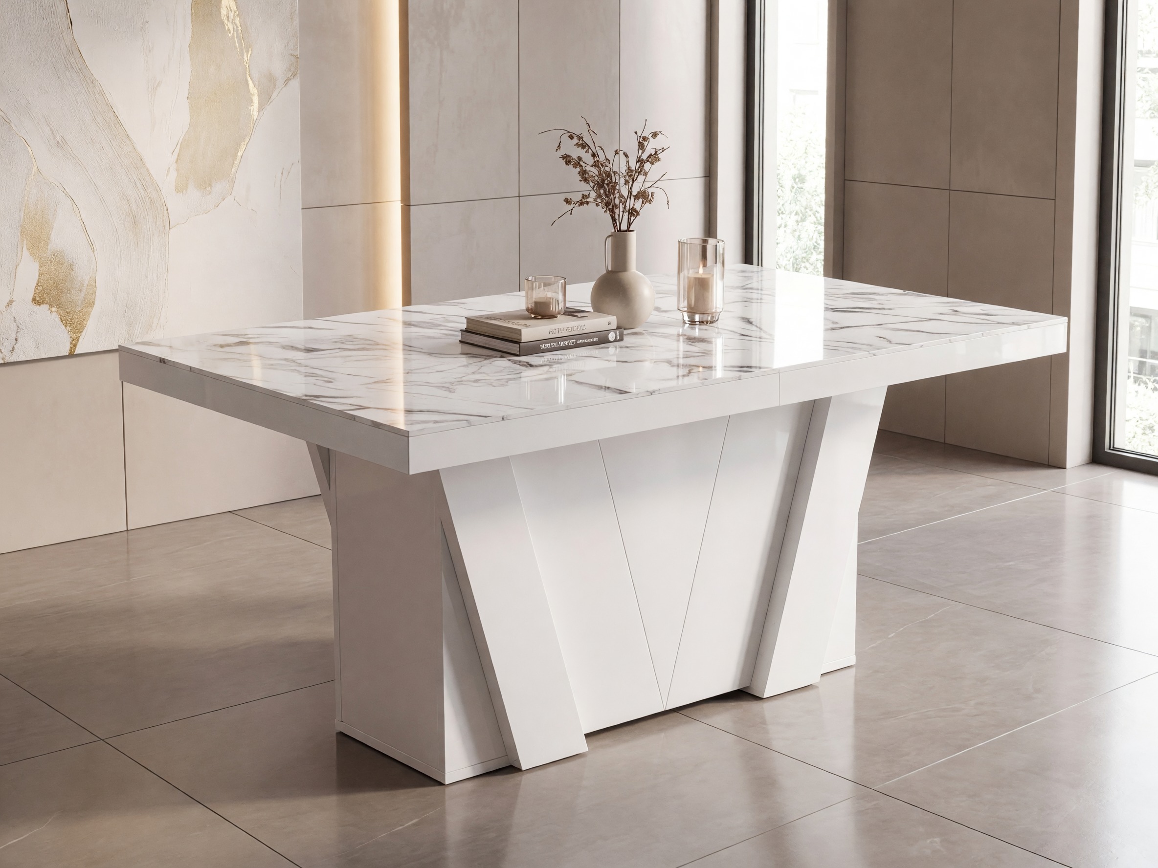 Mesa Hoboken 101 (Marmore branco + Branco brilhante)