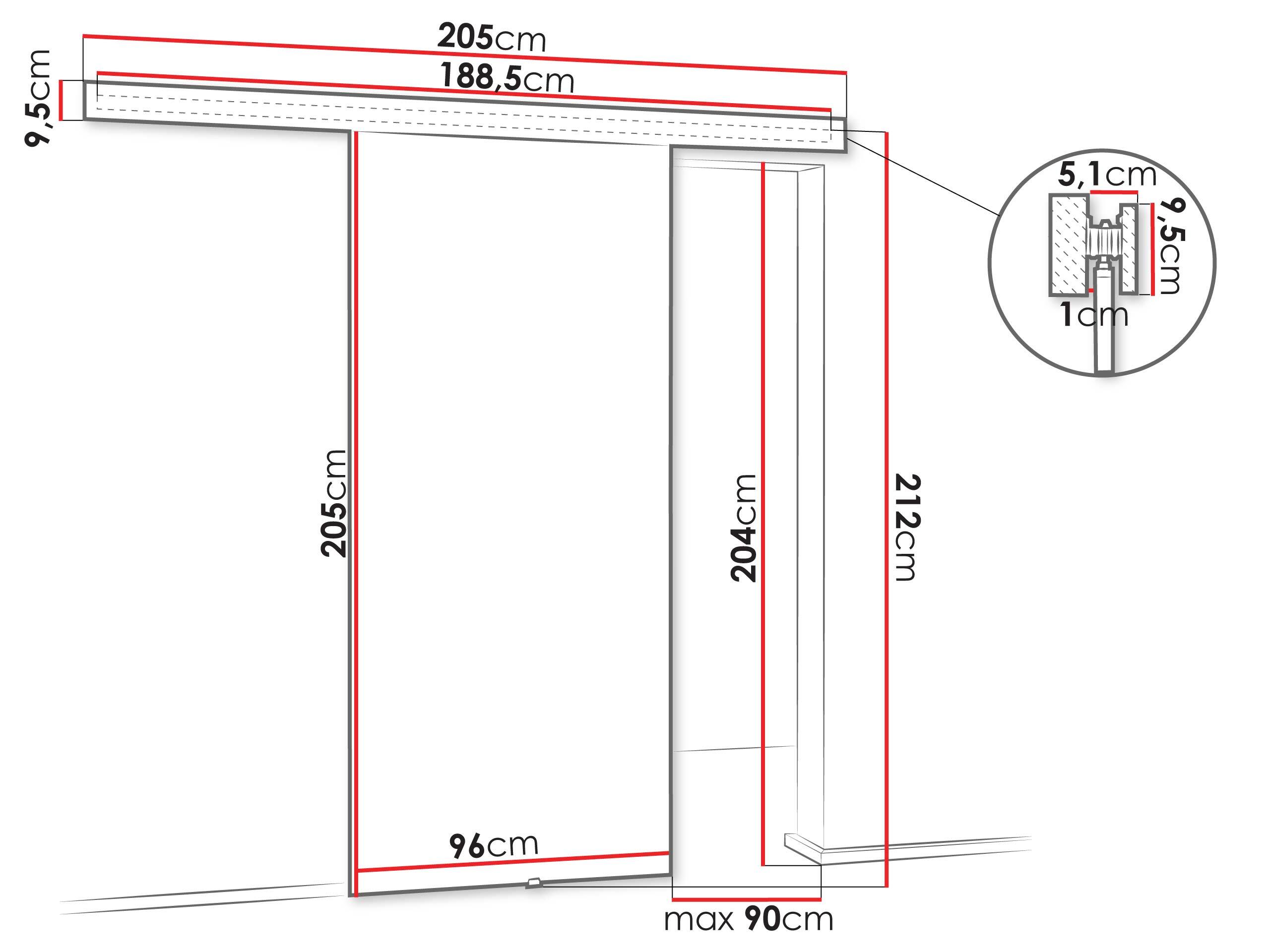 Porta de correr Dover 203 (Carvalho sonoma + Preto)