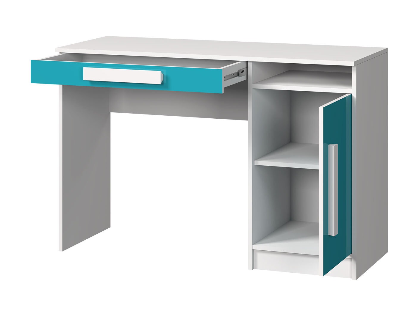 Mesa de escritório Merevari 100 (Branco + Branco brilhante + Cinzento)