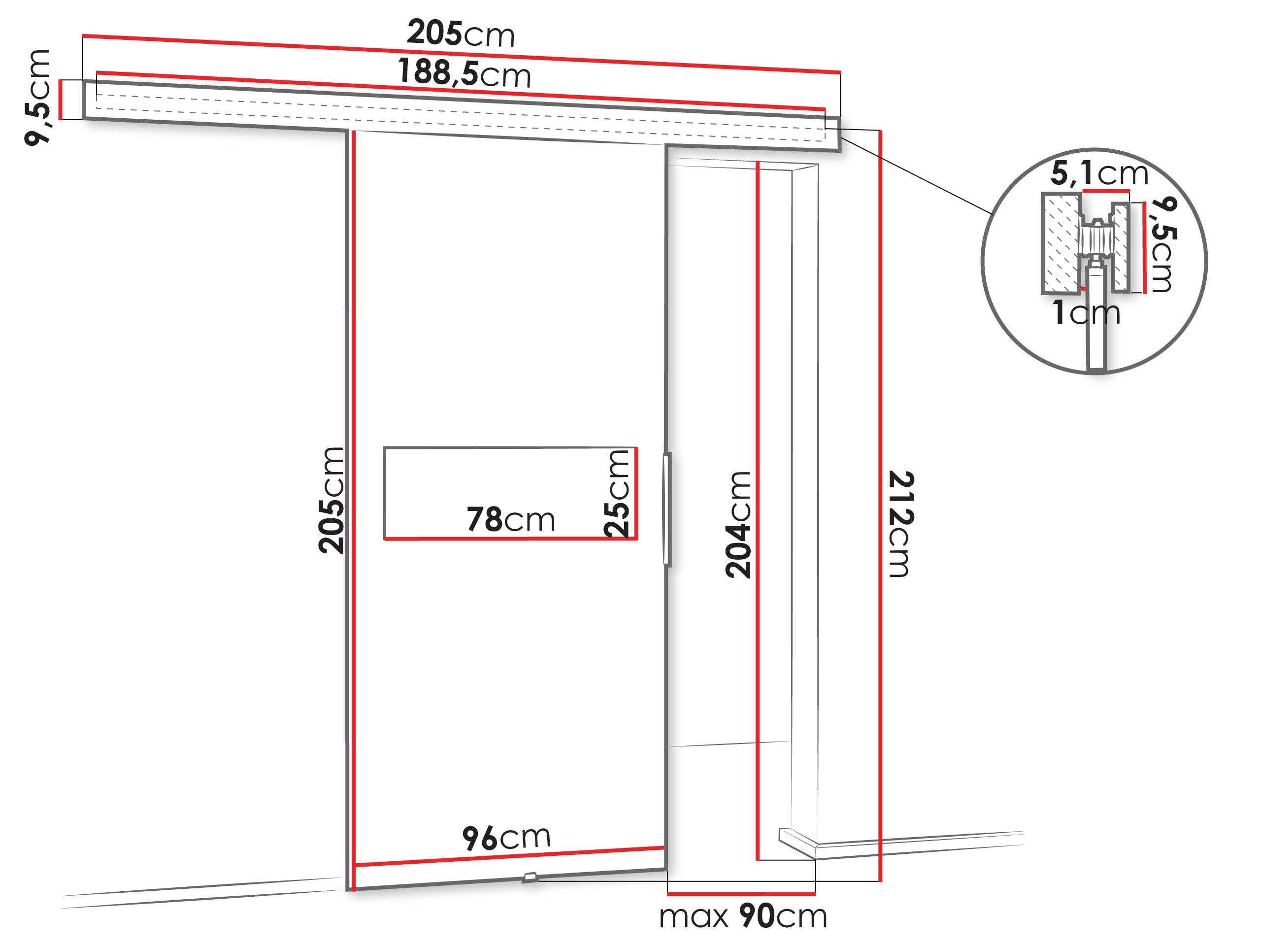 Porta de correr Dover 134 (Carvalho sonoma + Preto)