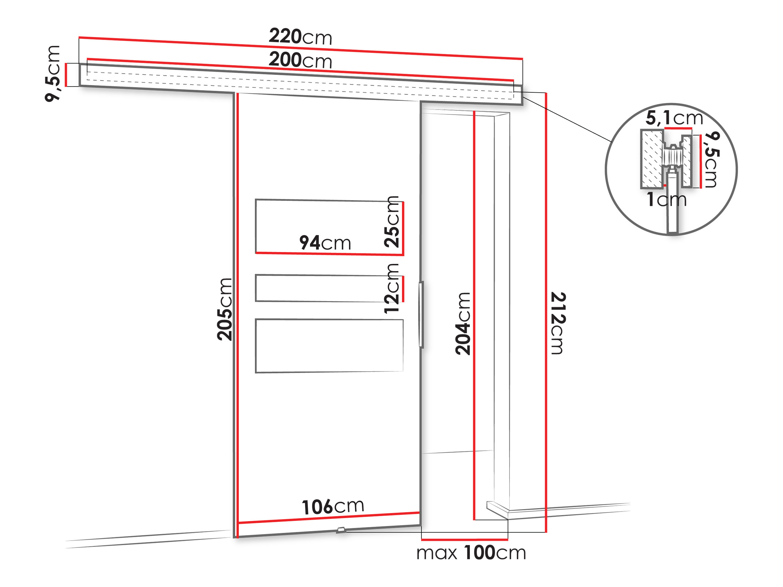 Porta de correr Dover 140 (Carvalho sonoma + Preto)