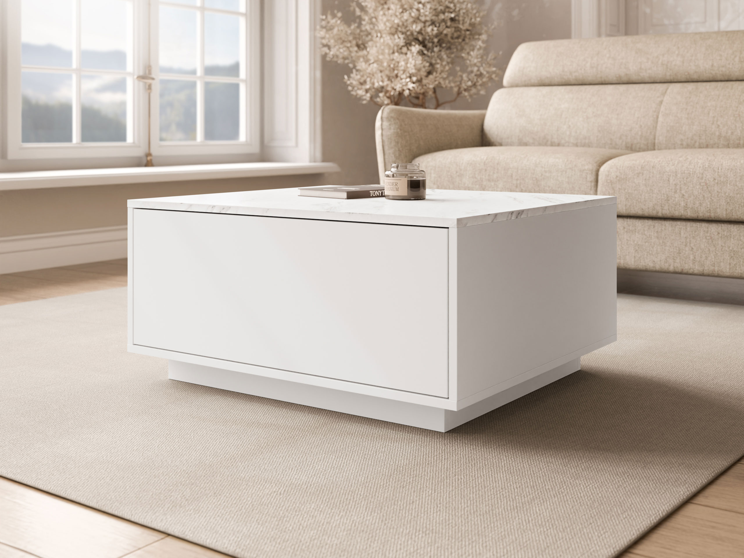 Mesa de centro Comfivo Unda (Marmore branco + Branco)