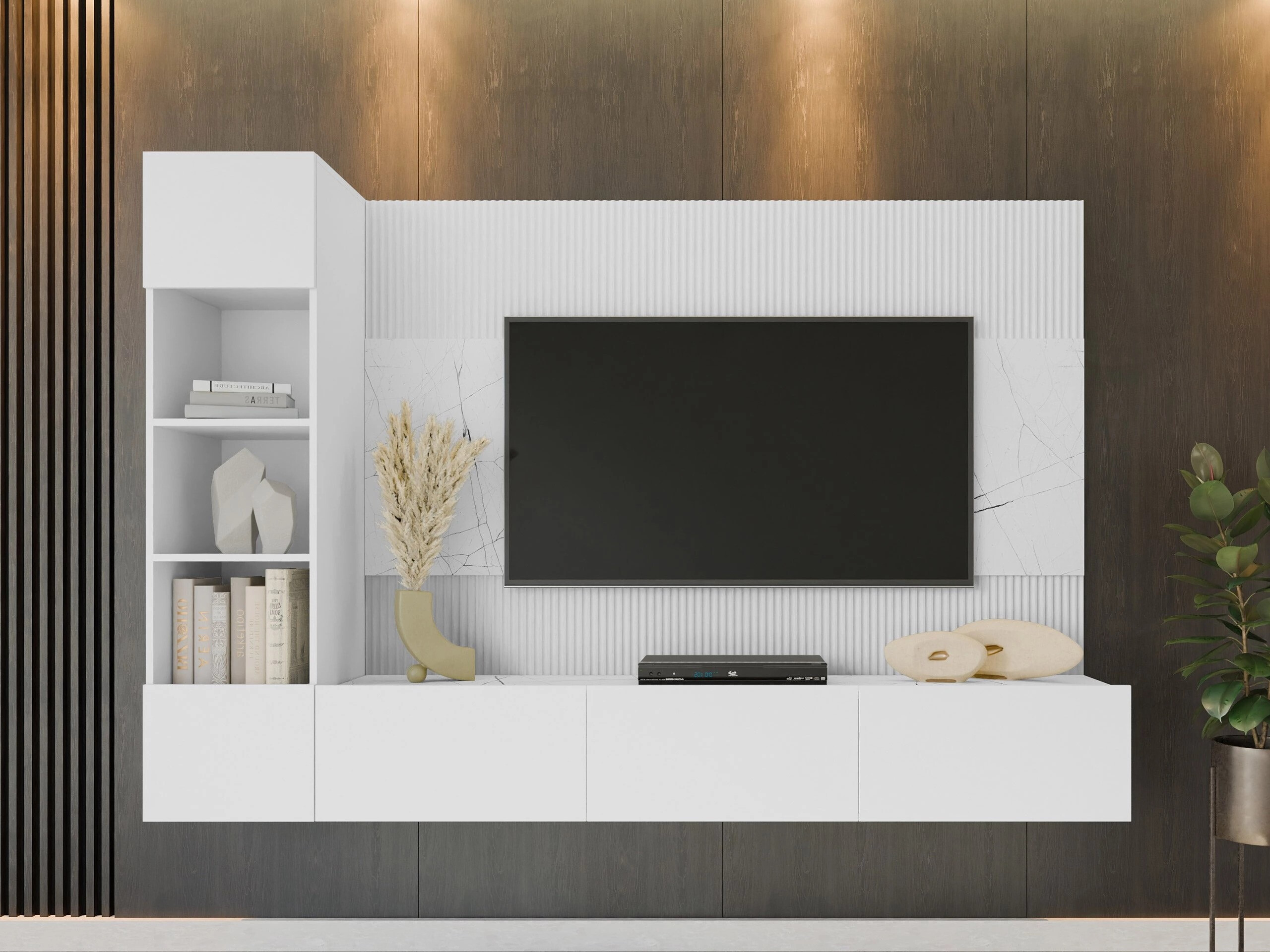Conjunto para sala de estar Comfivo Salix II (Branco + Marmore branco)