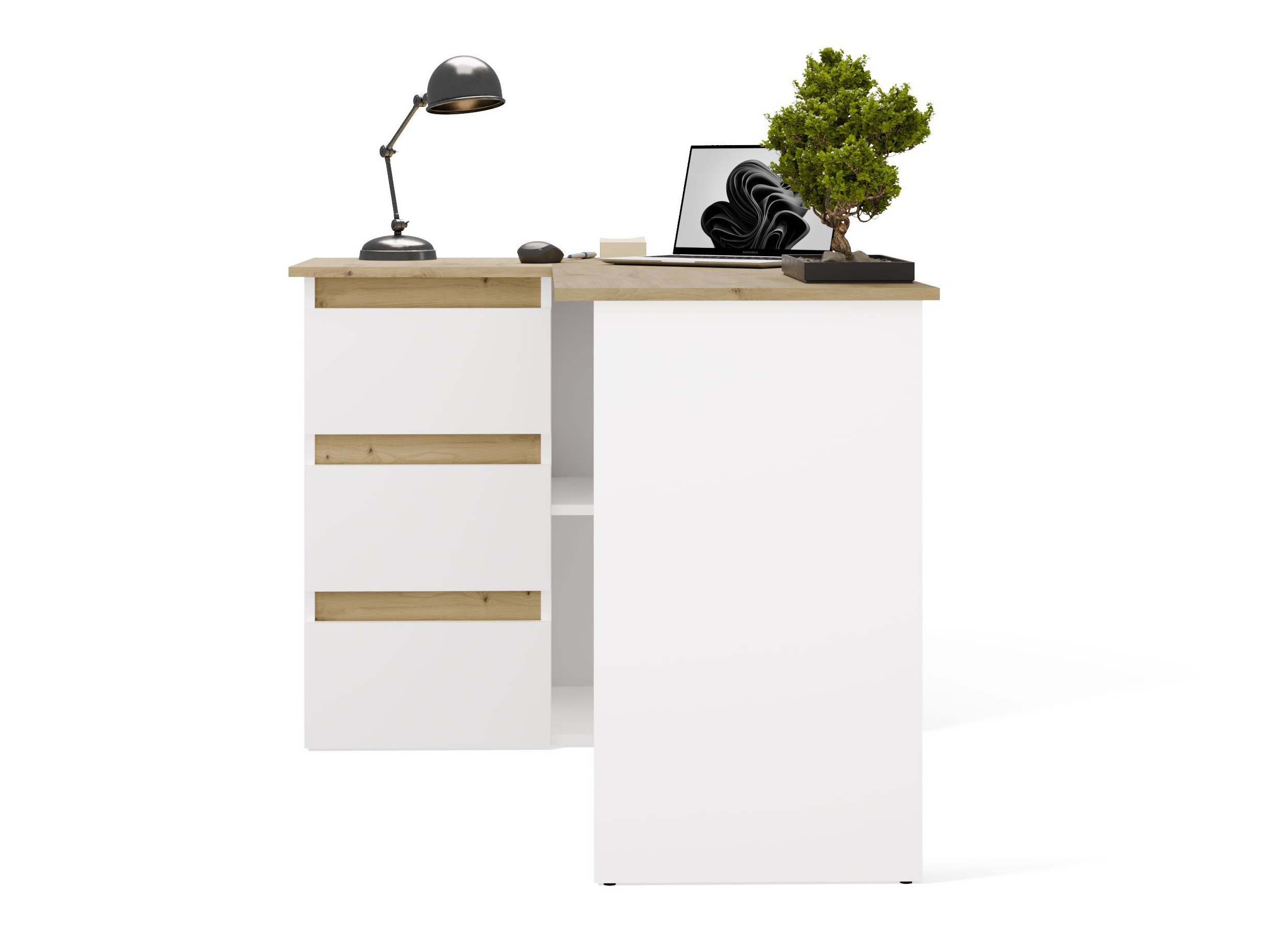 Mesa de escritório para cantos Mandeville 365 (Carvalho Artisan + Branco)