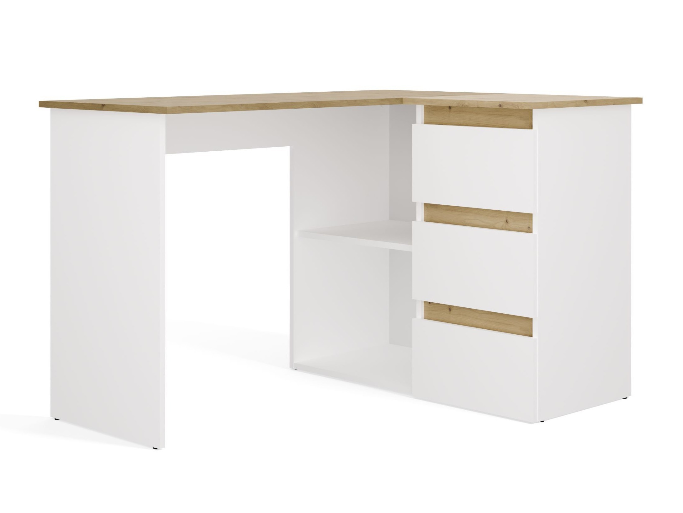 Mesa de escritório para cantos Mandeville 365 (Carvalho Artisan + Branco)