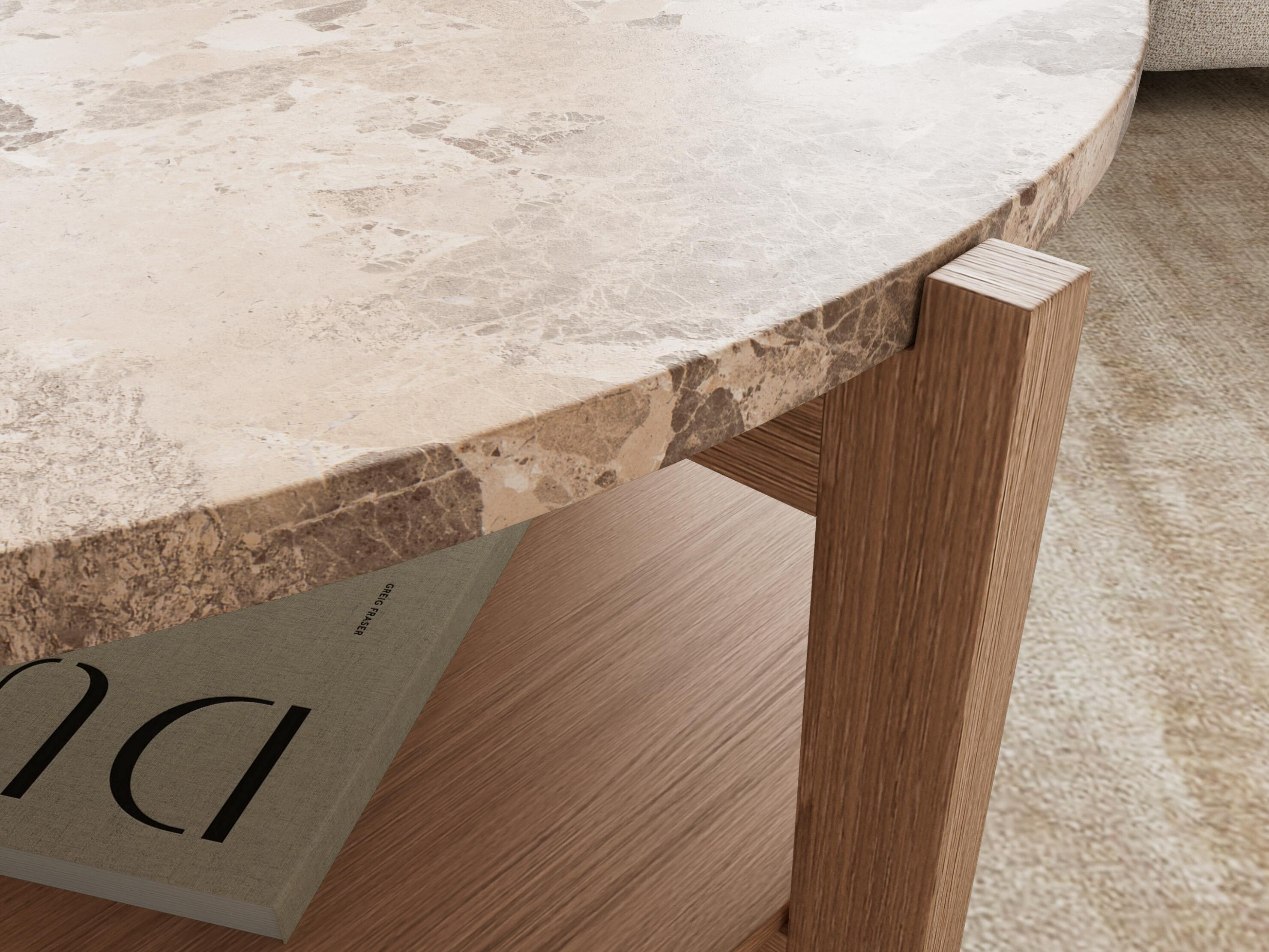 Mesa de centro Norsica 1099 (Carvalho claro + Mármore marrom)