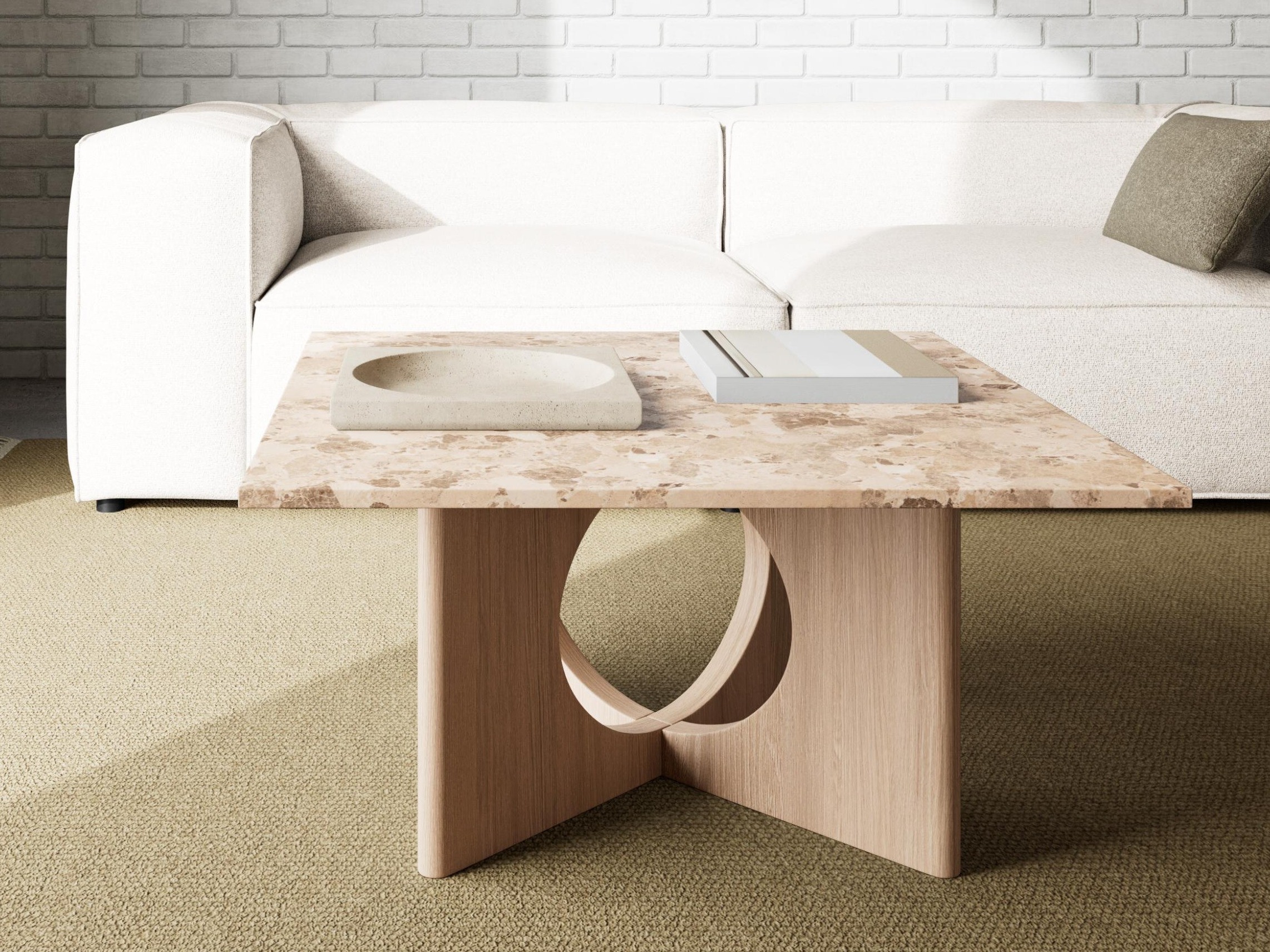 Mesa de centro Norsica 1098 (Carvalho claro + Mármore marrom)