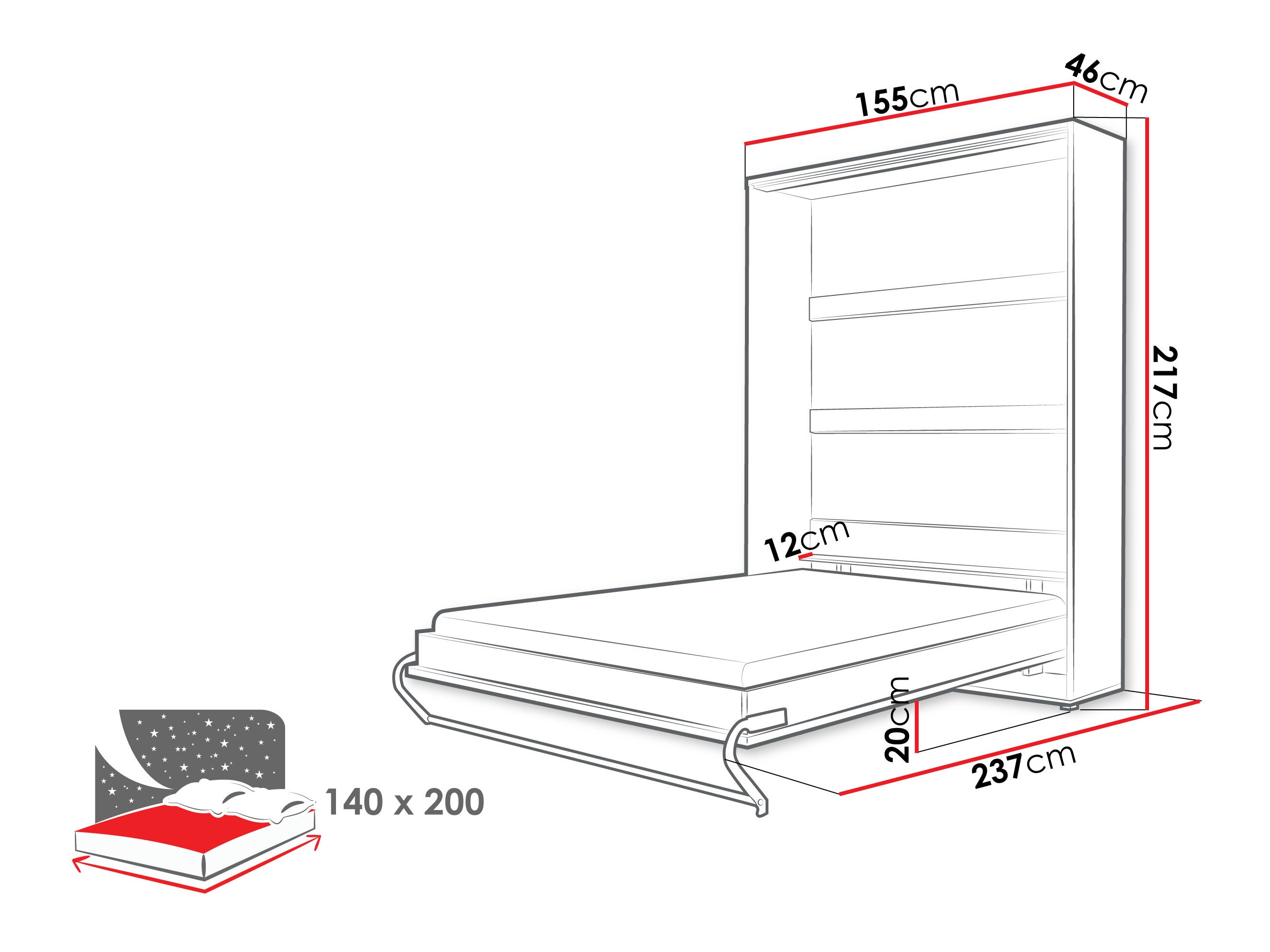 Cama rebatível Concept Pro Lenart III (Branco + Branco brilhante)