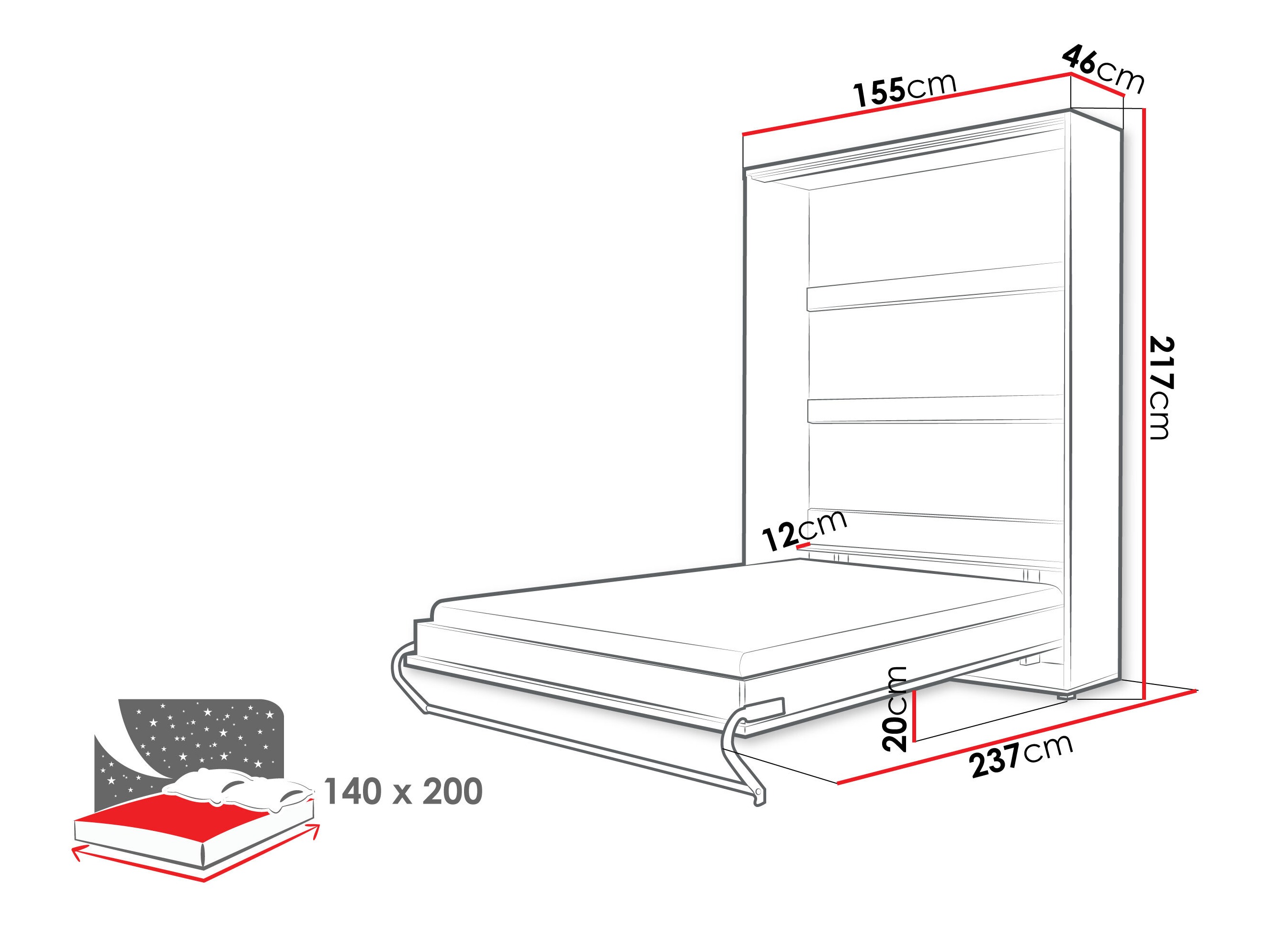 Cama rebatível Concept Pro Lenart III (Cinzento)