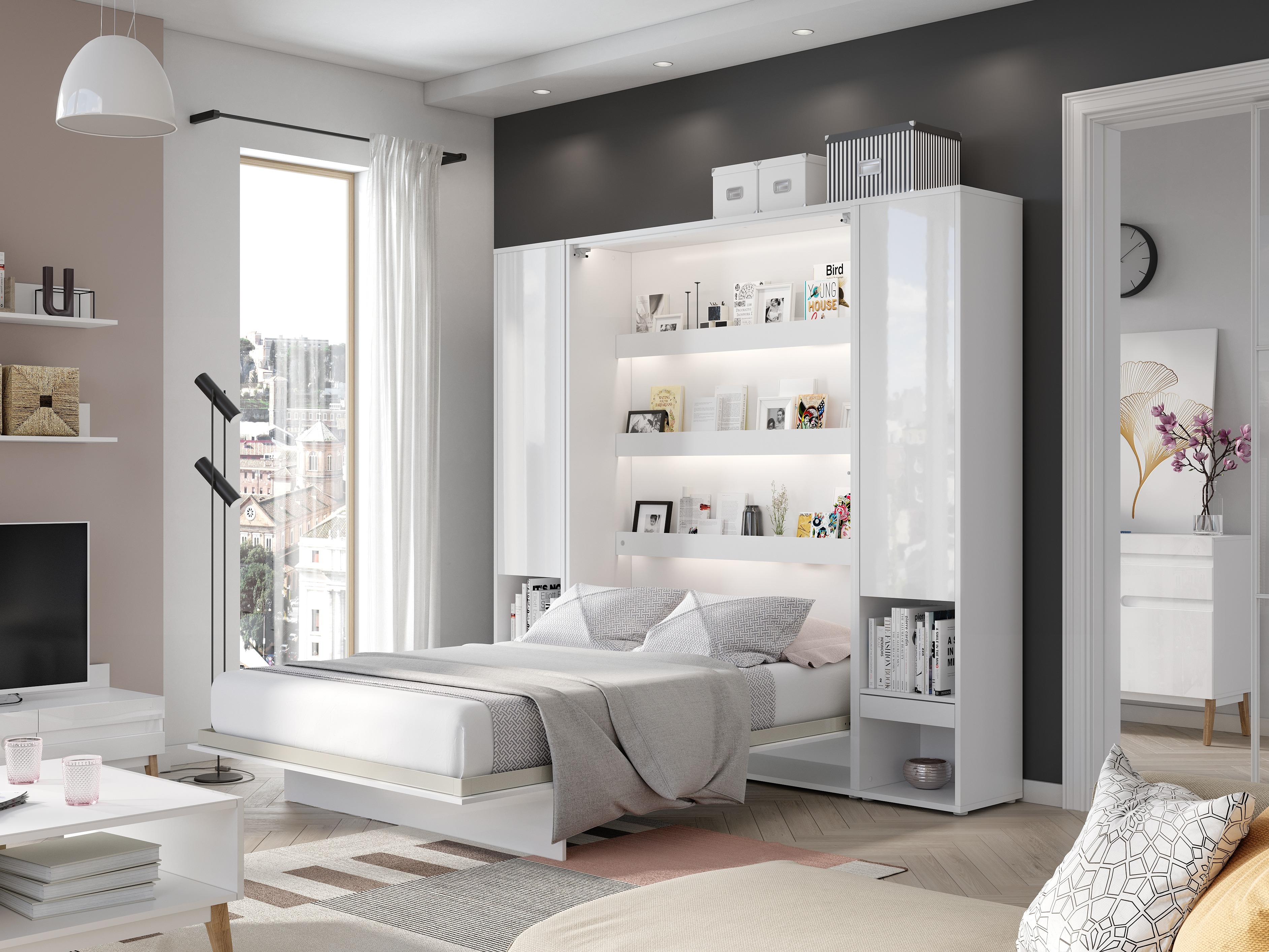 Cama rebatível Concept Lenart (Branco + Branco brilhante)