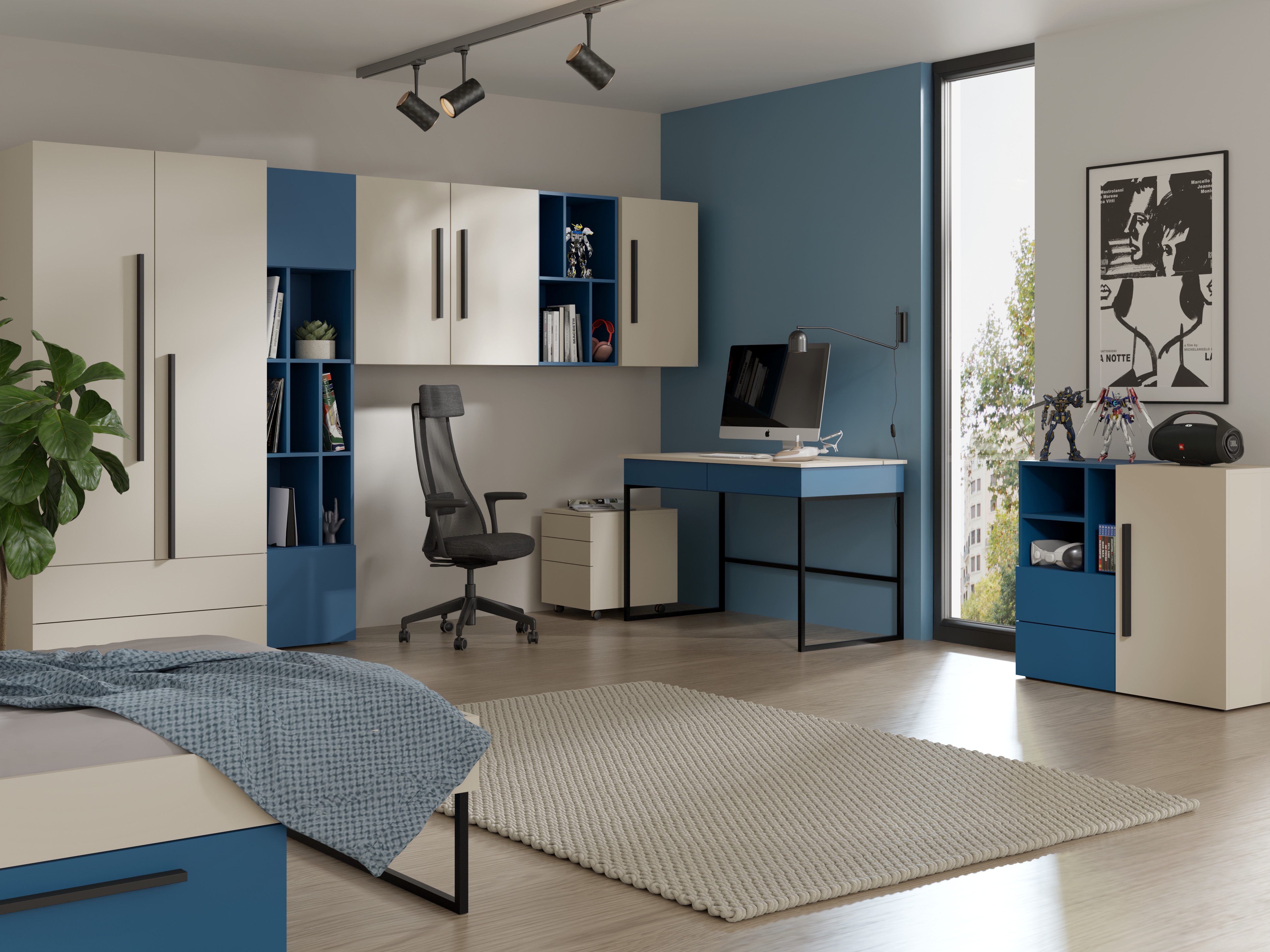 Mesa de escritório Etruva 109 (Caxemira + Azul)