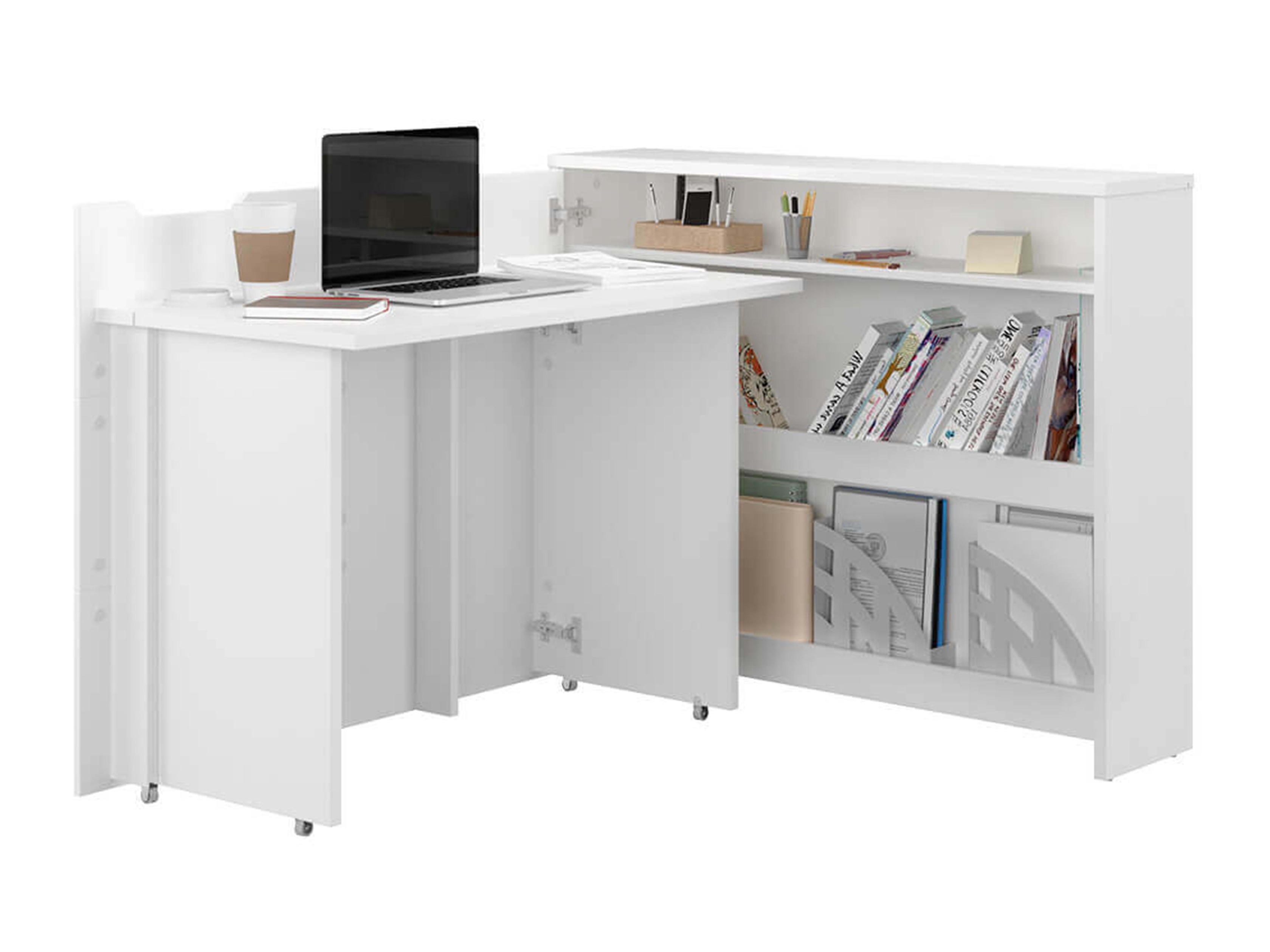 Mesa de escritório para cantos Concept Lenart (Branco + Branco brilhante)