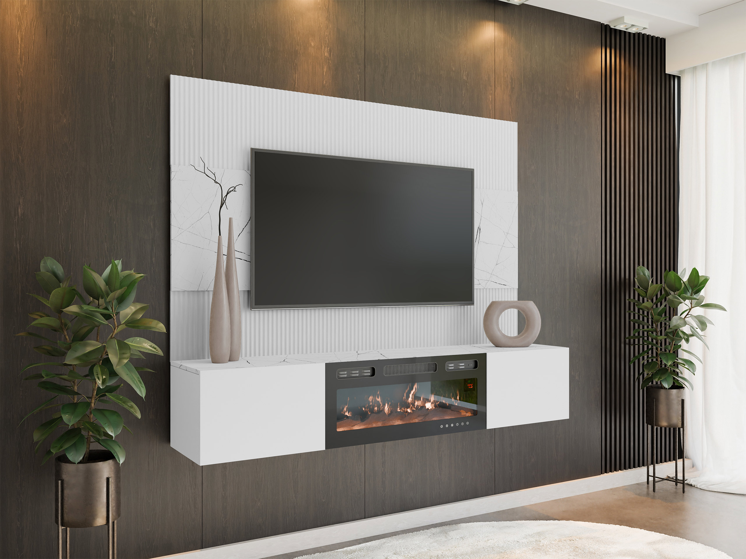 Conjunto para sala de estar Comfivo Salix VII (Branco + Marmore branco)
