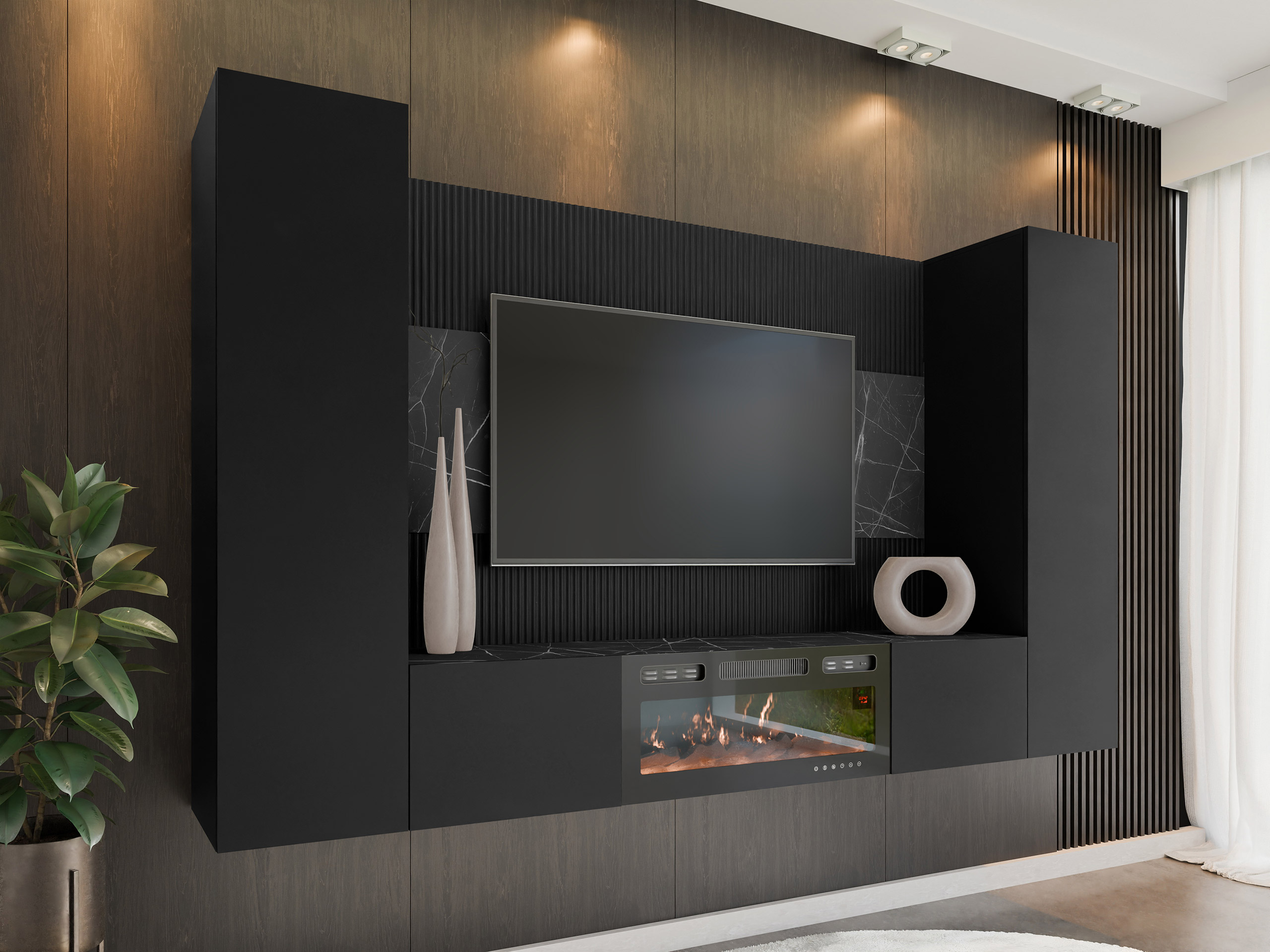 Conjunto para sala de estar Comfivo Salix VIII (Preto + Mármore preto)