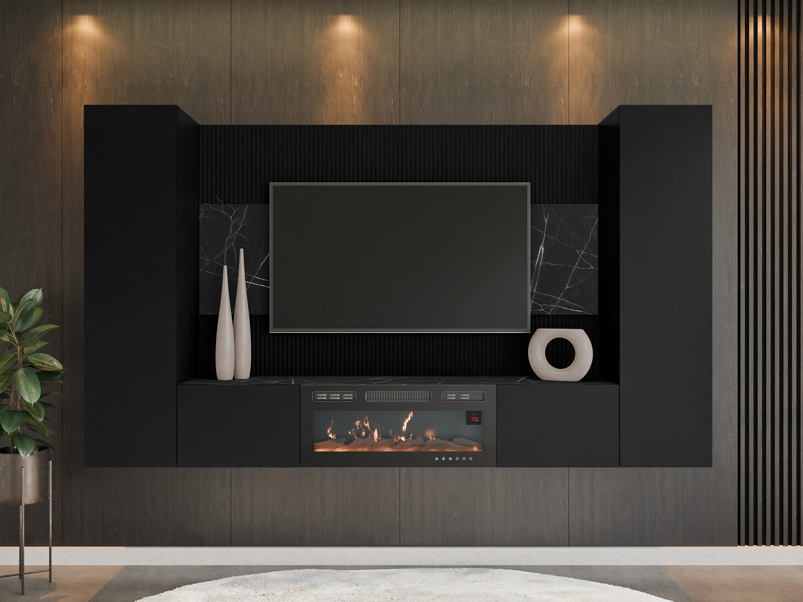 Conjunto para sala de estar Comfivo Salix VIII (Preto + Mármore preto)