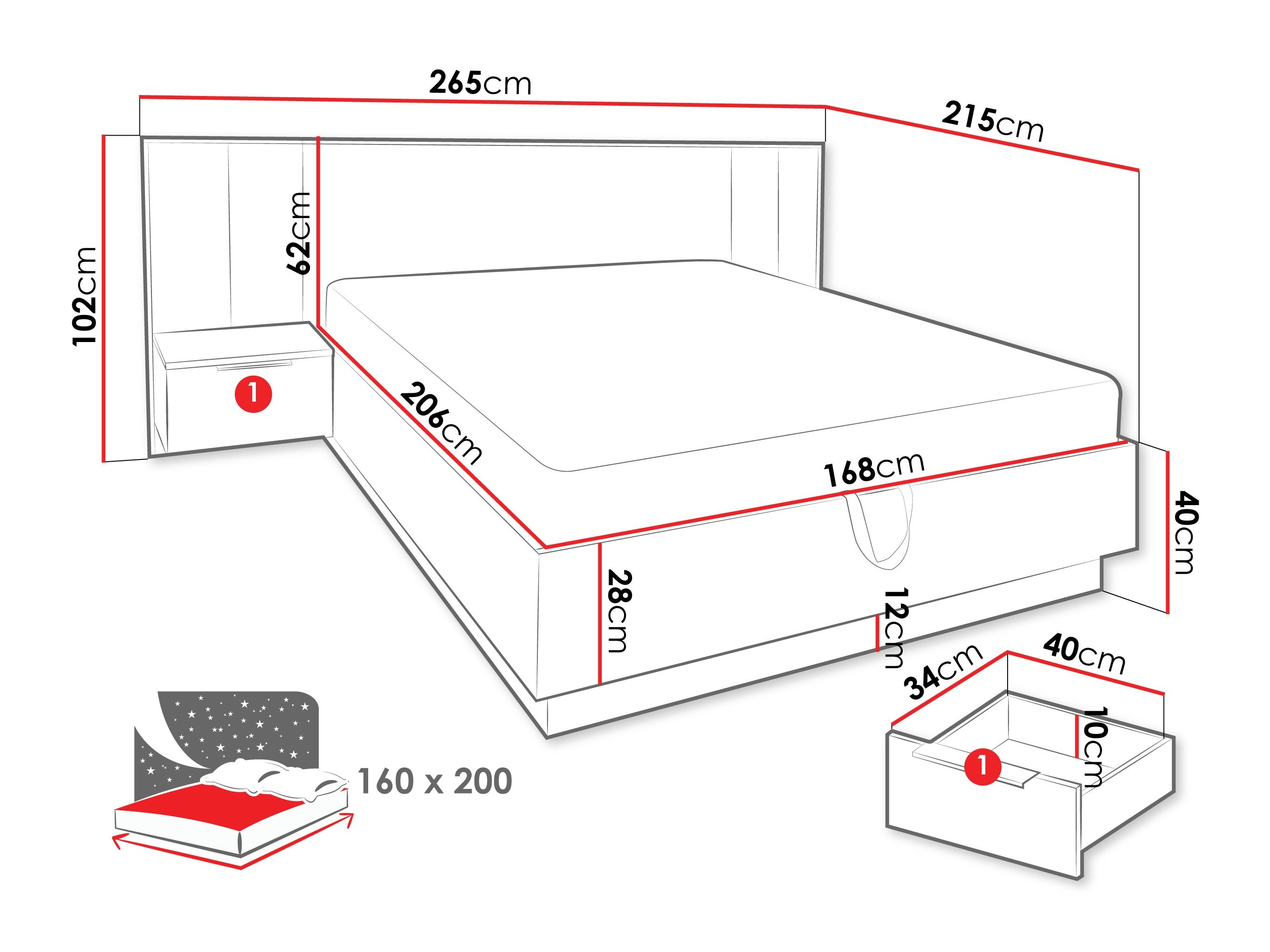 Cama Collis (Carvalho wotan + Preto)