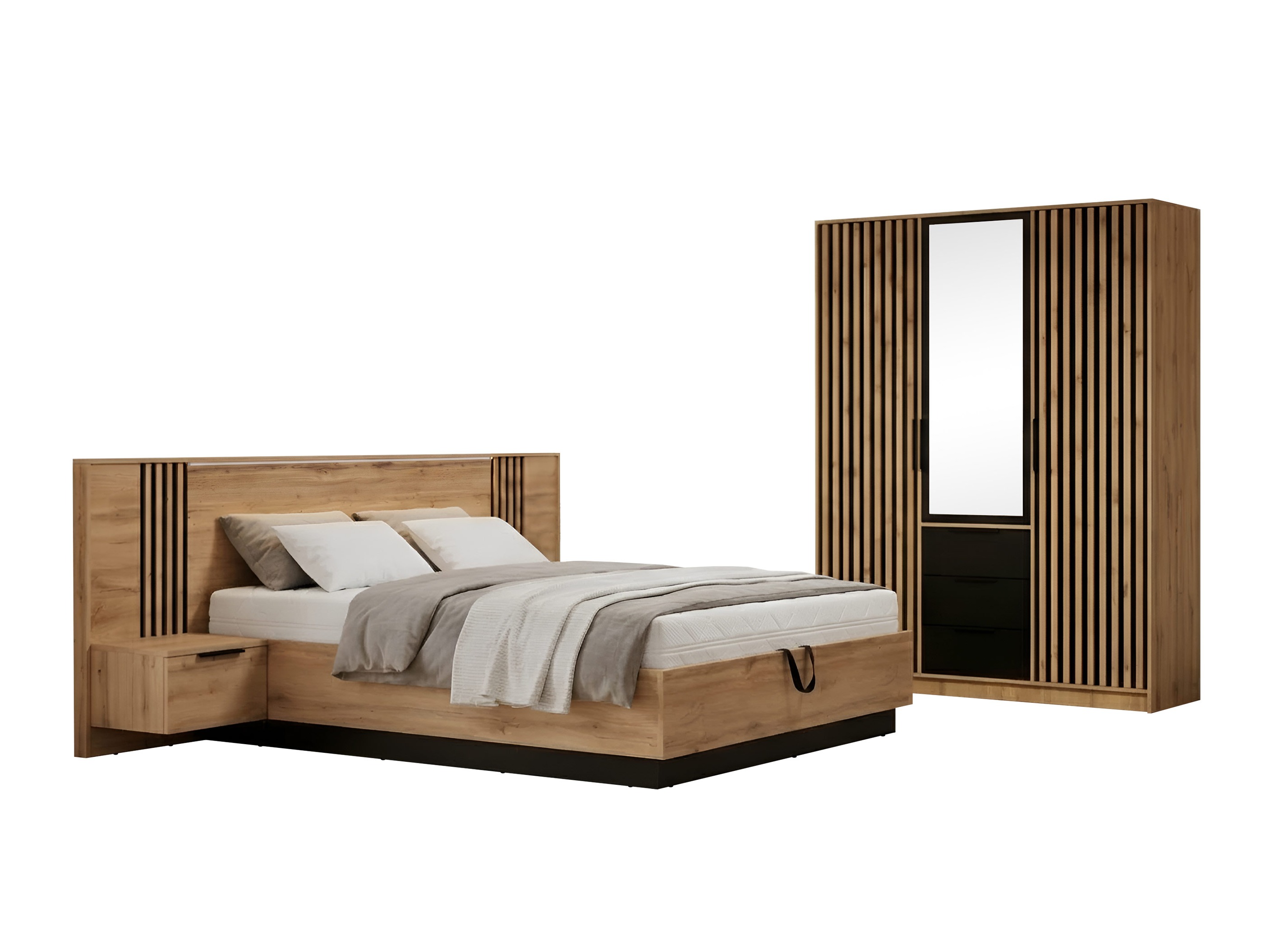 Conjunto para quarto Collis (Carvalho wotan + Preto)