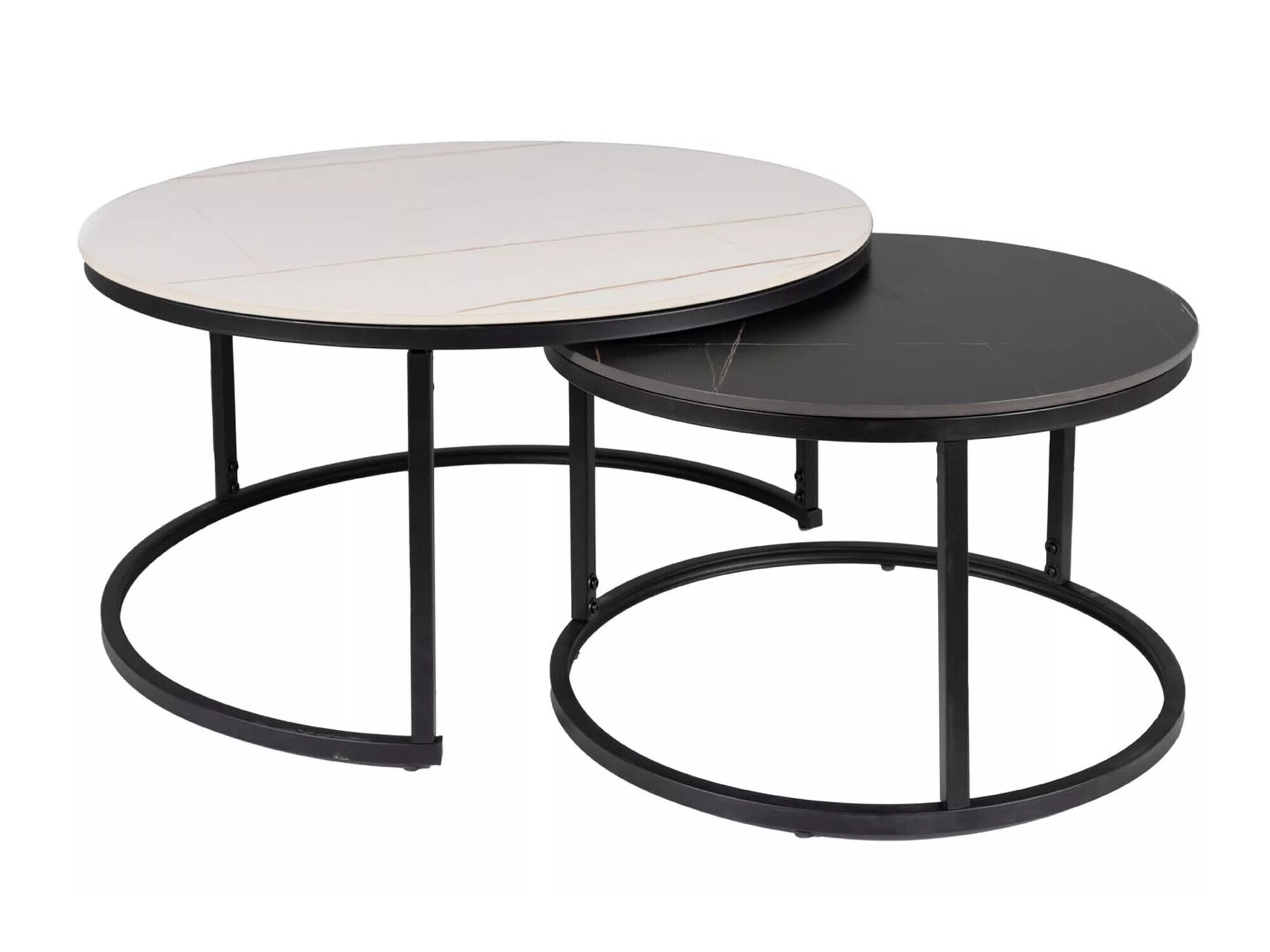 Conjunto de mesa de centro Detroit 607 (Marmore branco + Mármore preto + Preto)