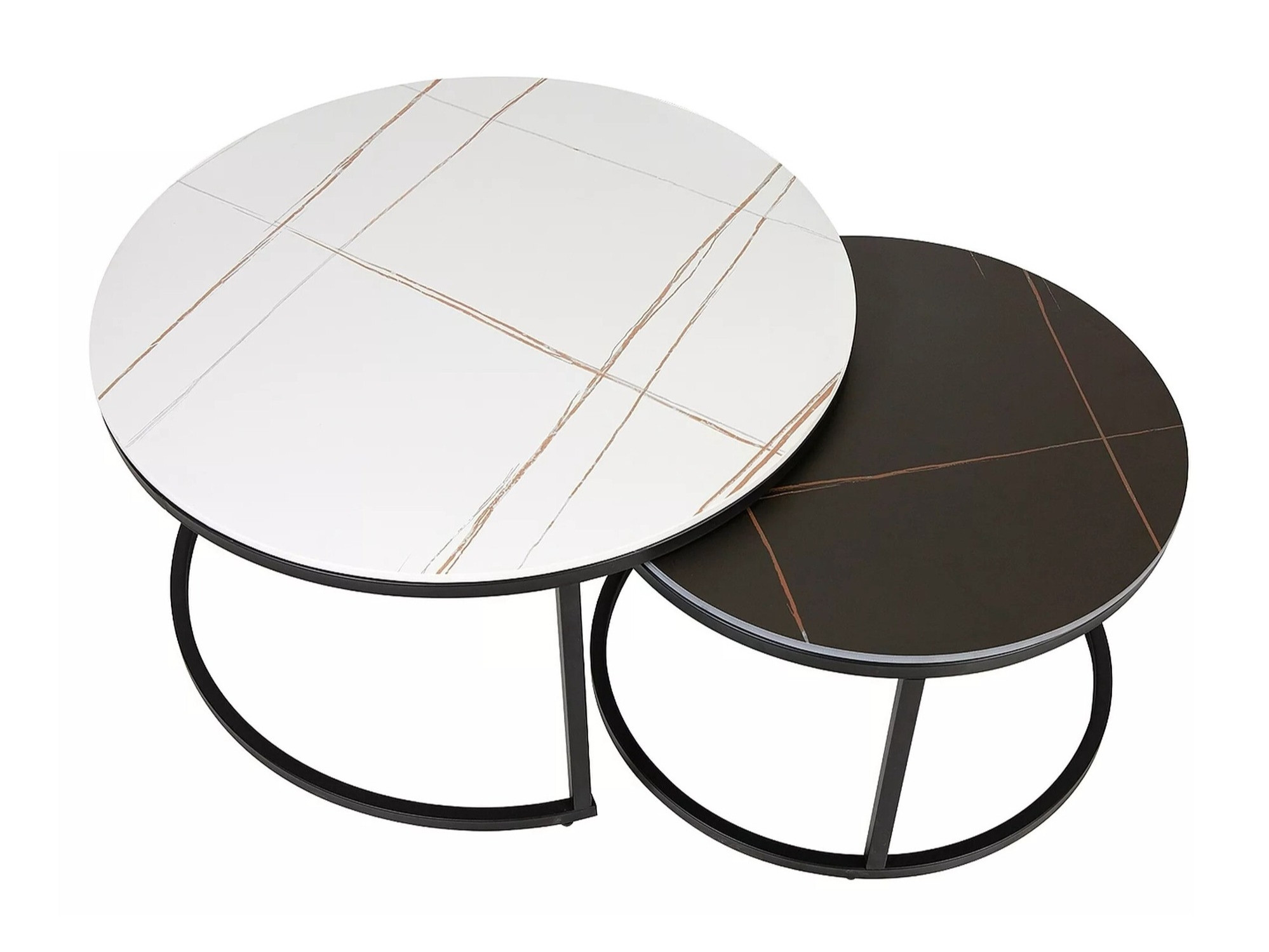 Conjunto de mesa de centro Detroit 607 (Marmore branco + Mármore preto + Preto)