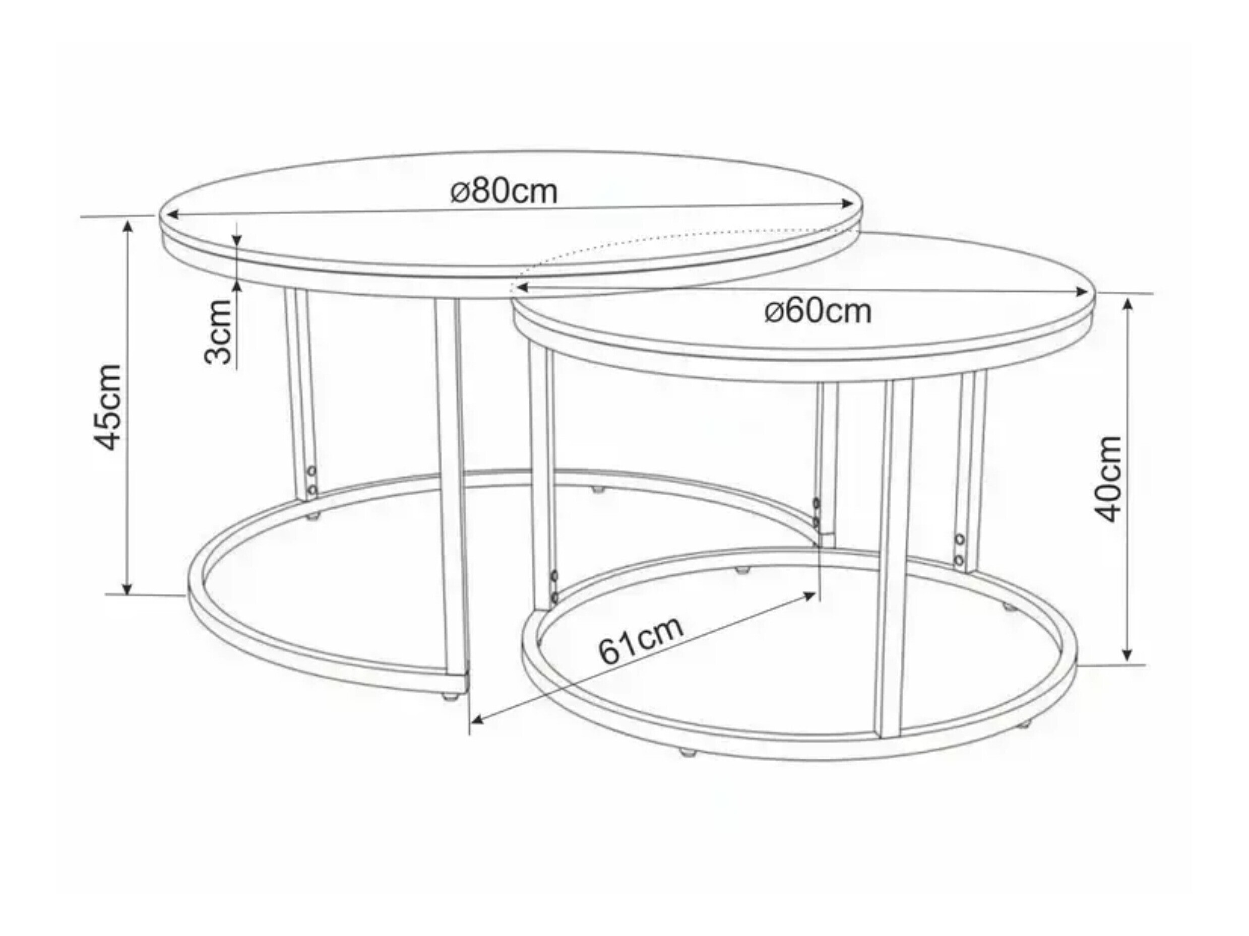 Conjunto de mesa de centro Detroit 607 (Mármore preto + Preto)