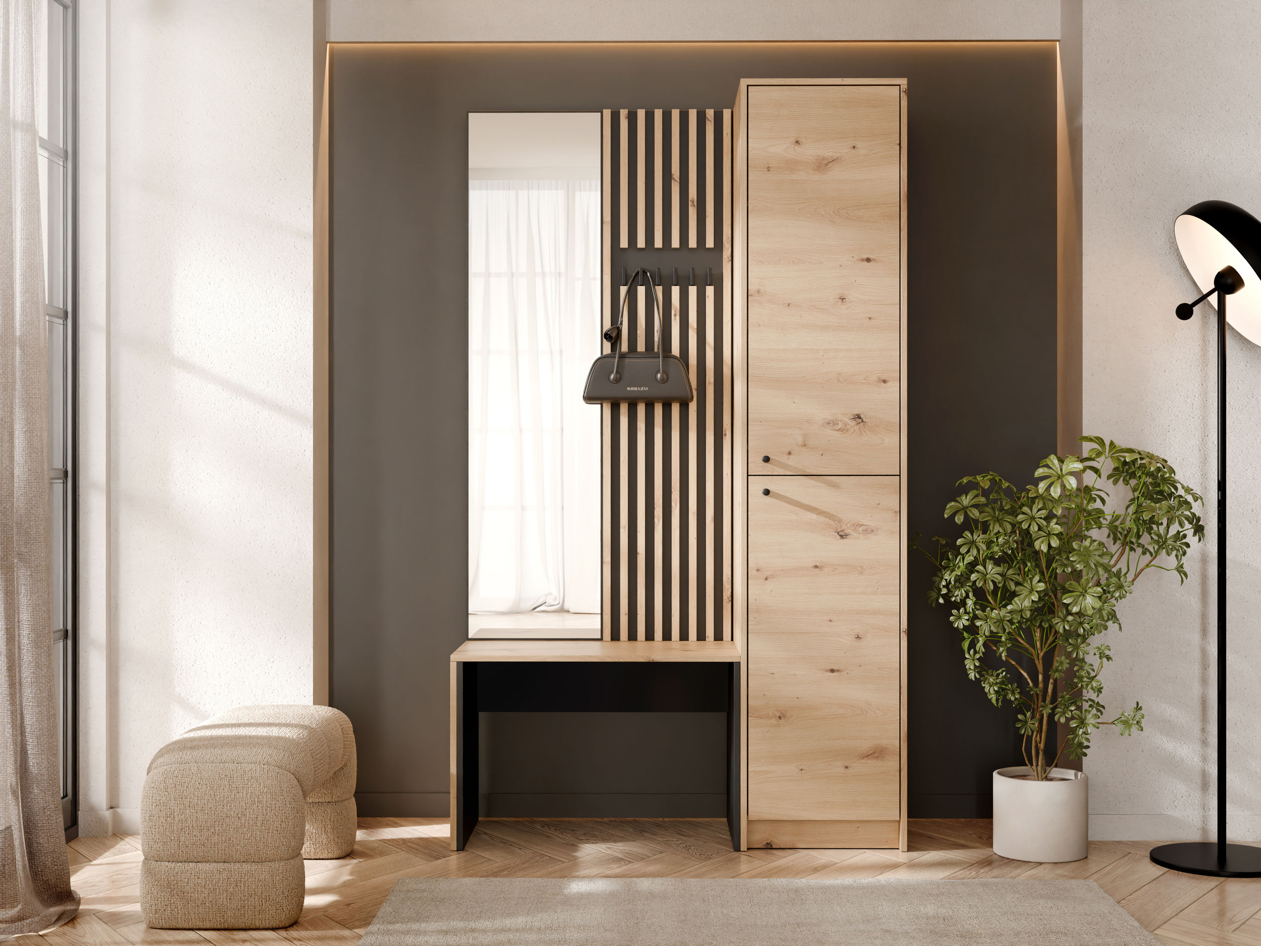 Conjunto para corredor Comfivo Nomas (Carvalho Artisan + Preto)