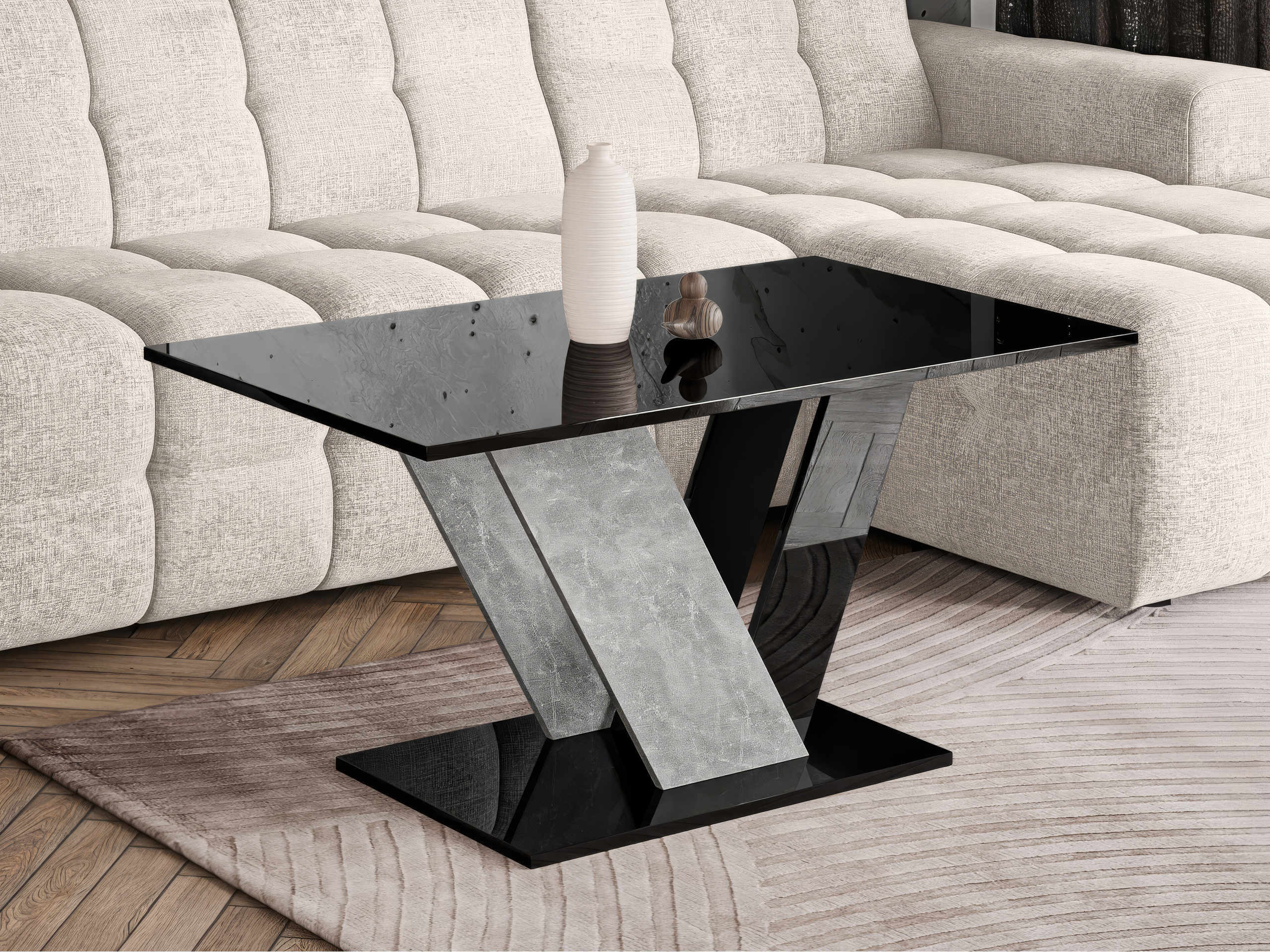 Mesa de centro Goodyear 142 (Preto brilhante + Cimento)