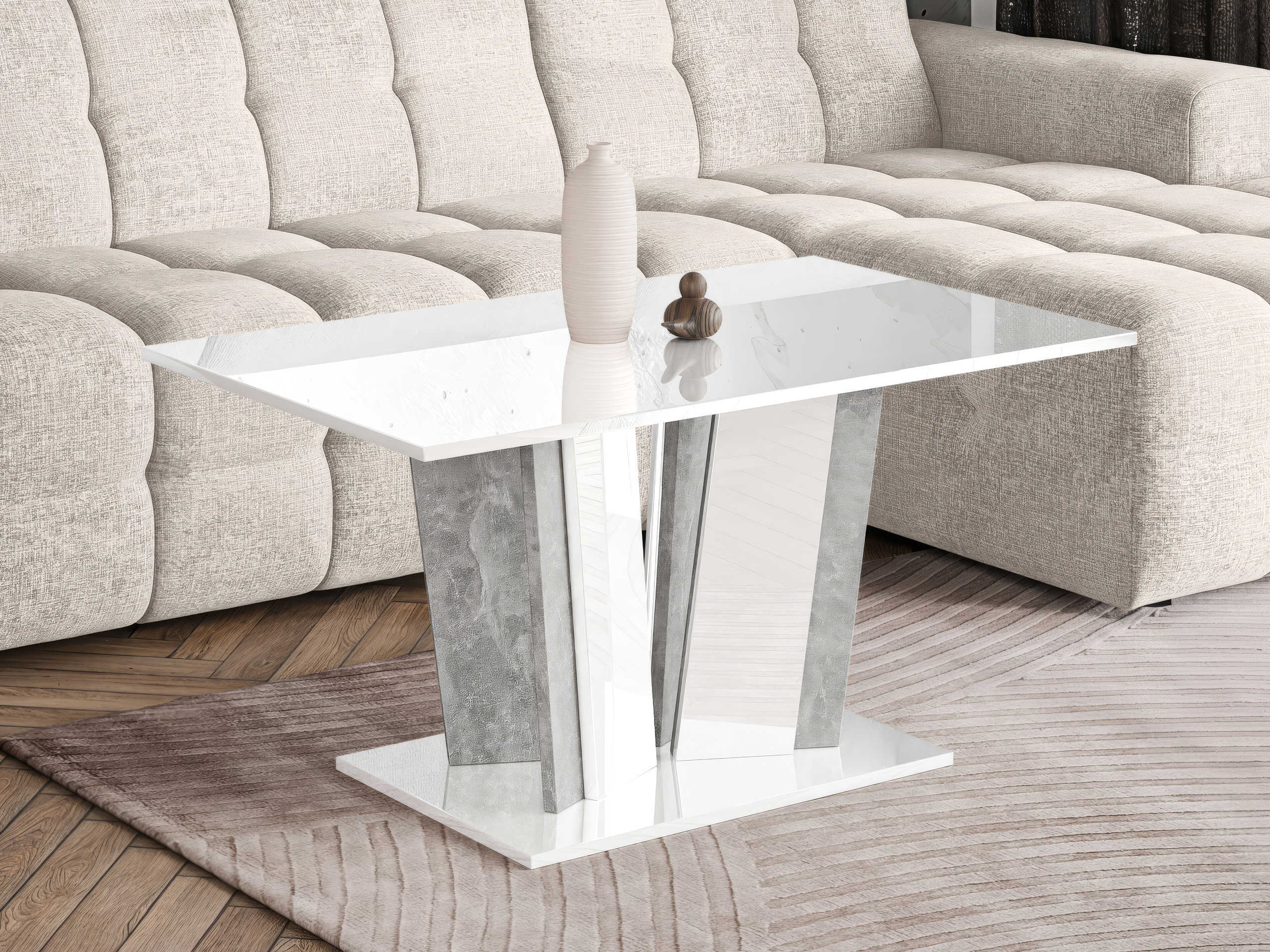 Mesa de centro Goodyear 143 (Branco brilhante + Cimento)