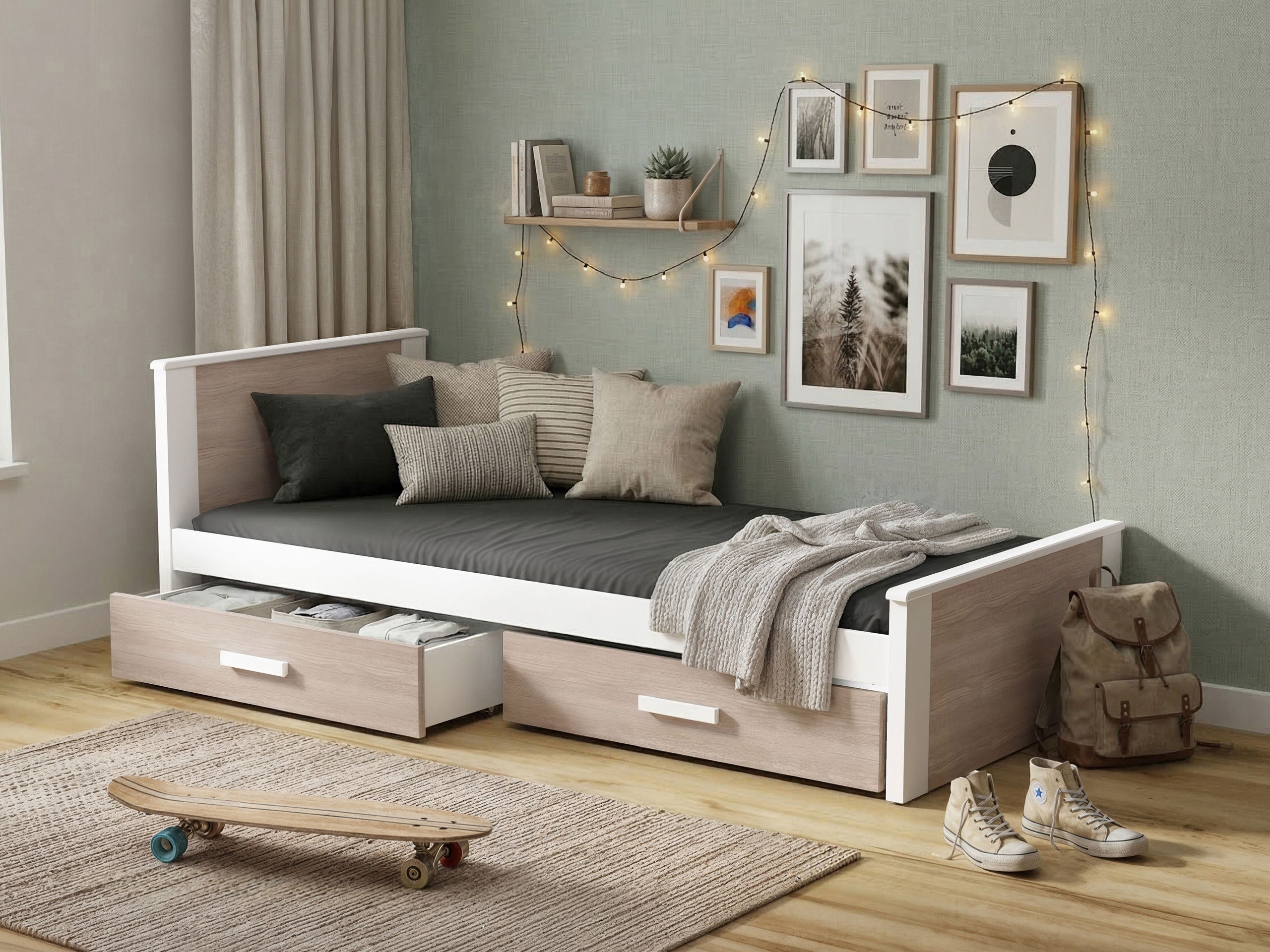 Cama Henderson 116 (Branco + Carvalho sonoma)