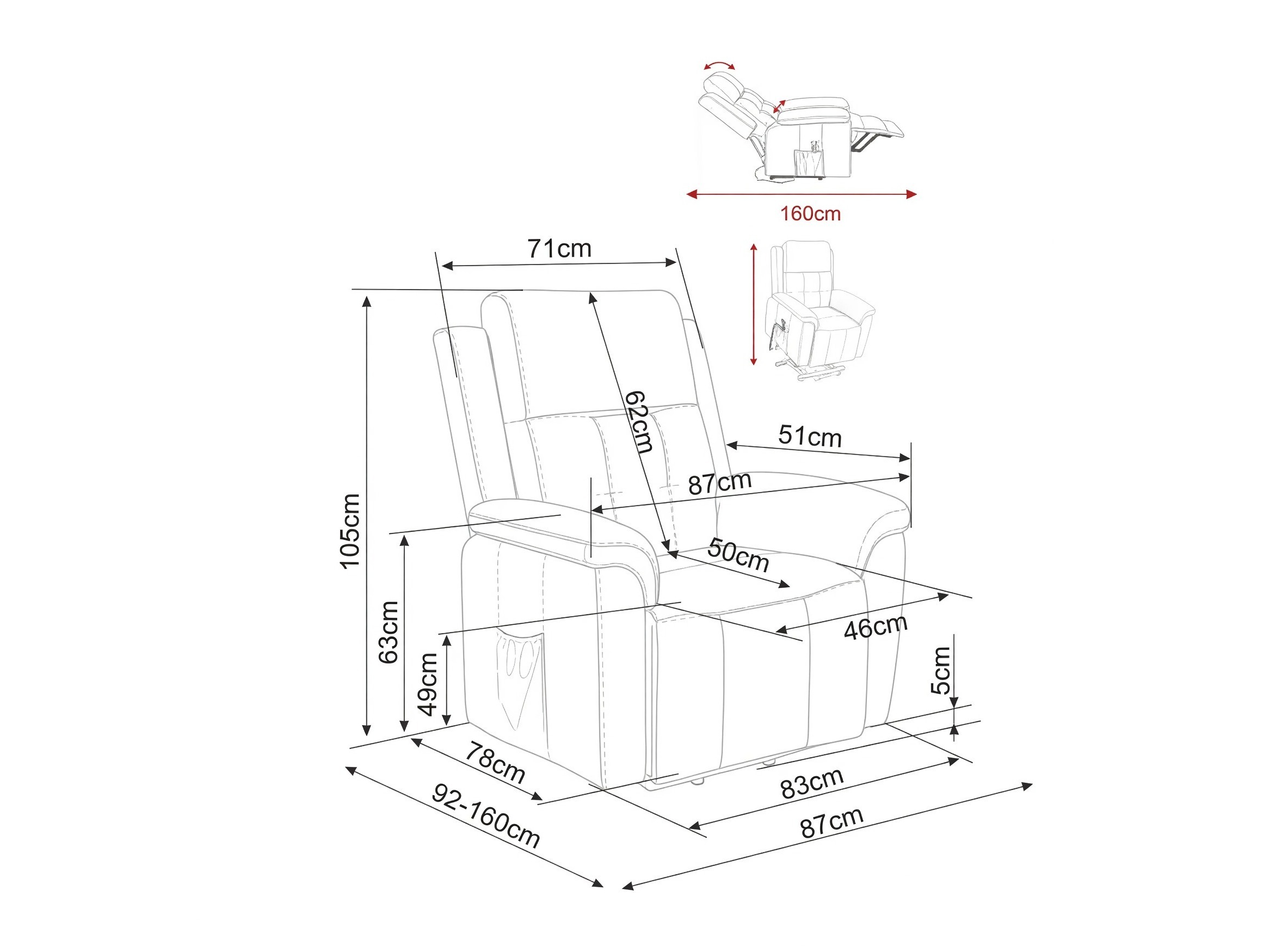 Poltrona reclinável Detroit 1042 (Cinzento)