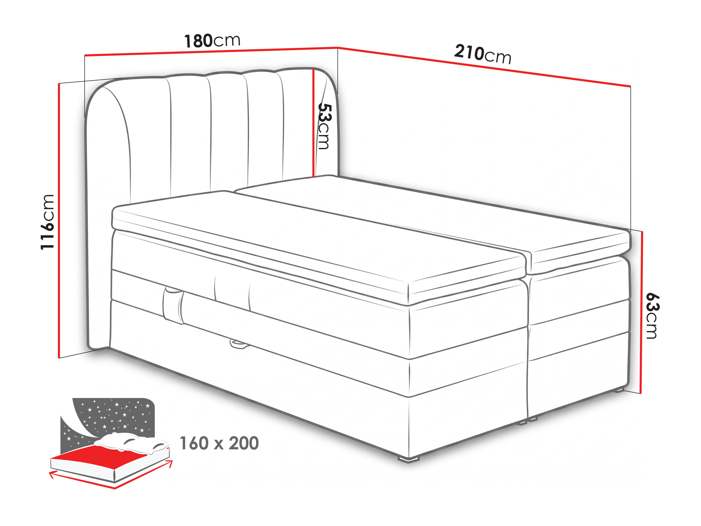 Cama continental Norman 127 (Cinzento claro)