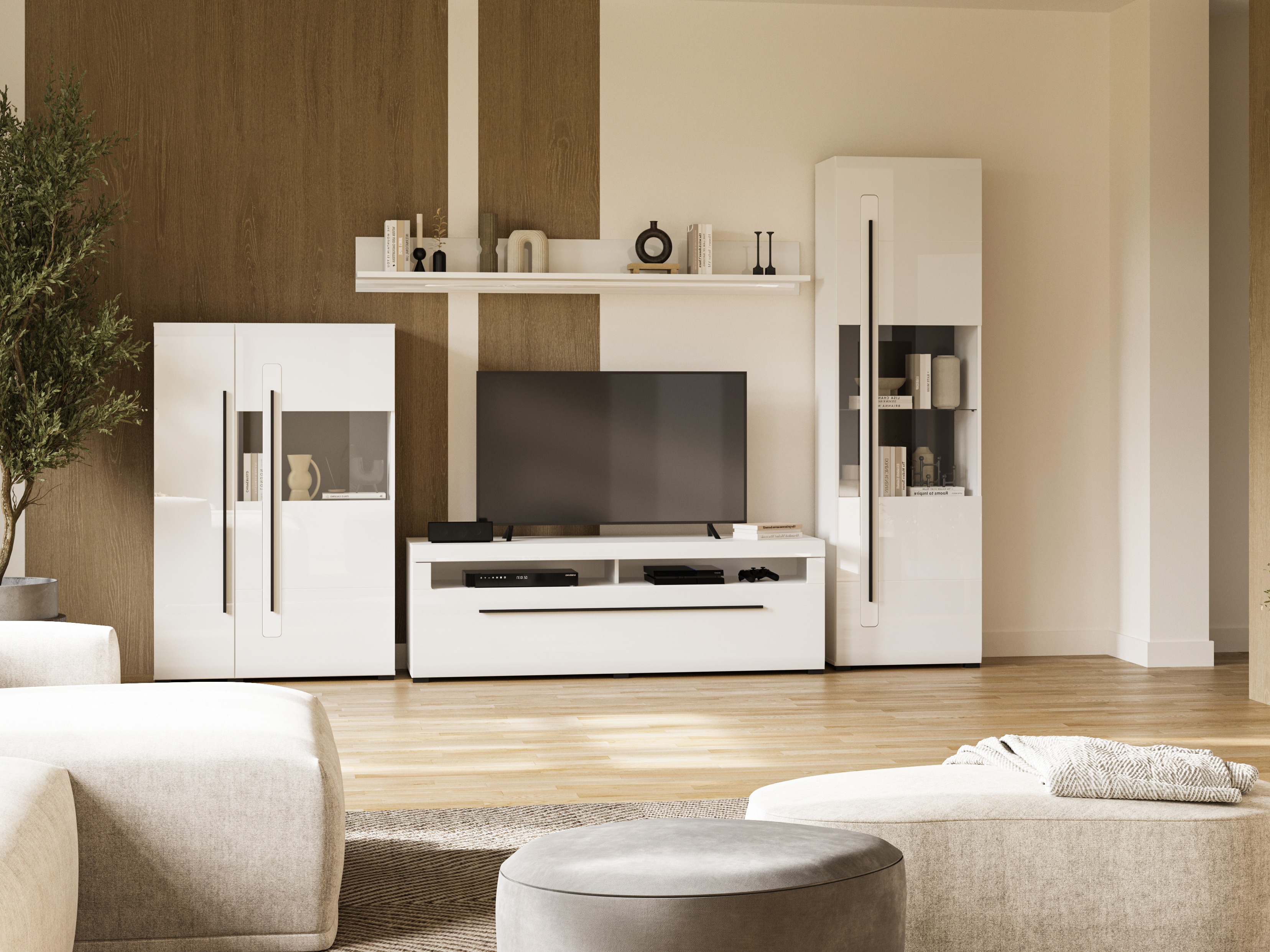 Estante de parede Ophsalu 101 (Branco + Branco brilhante)