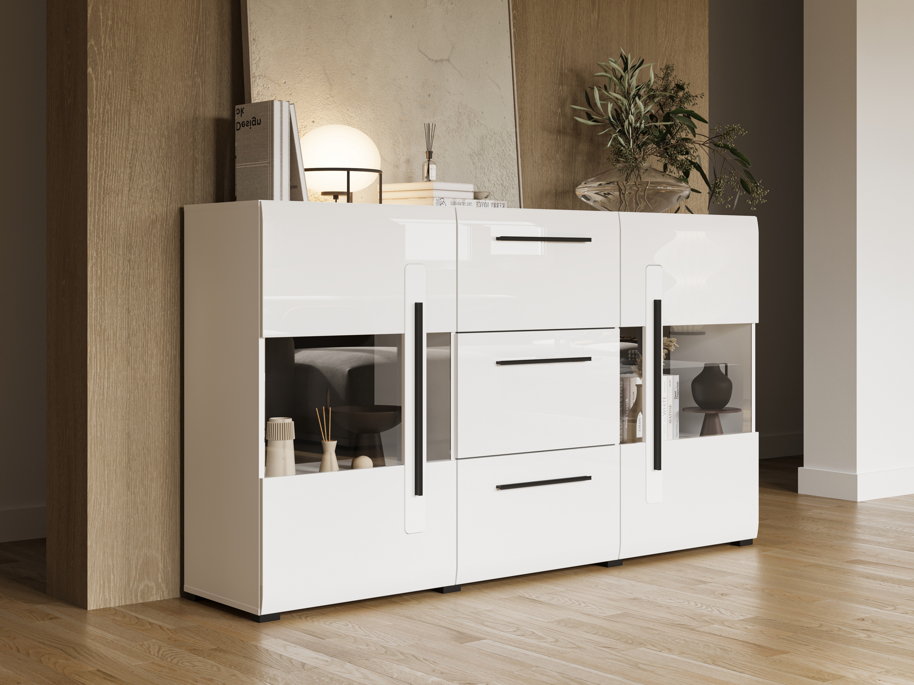 Cómoda Ophsalu 106 (Branco + Branco brilhante)