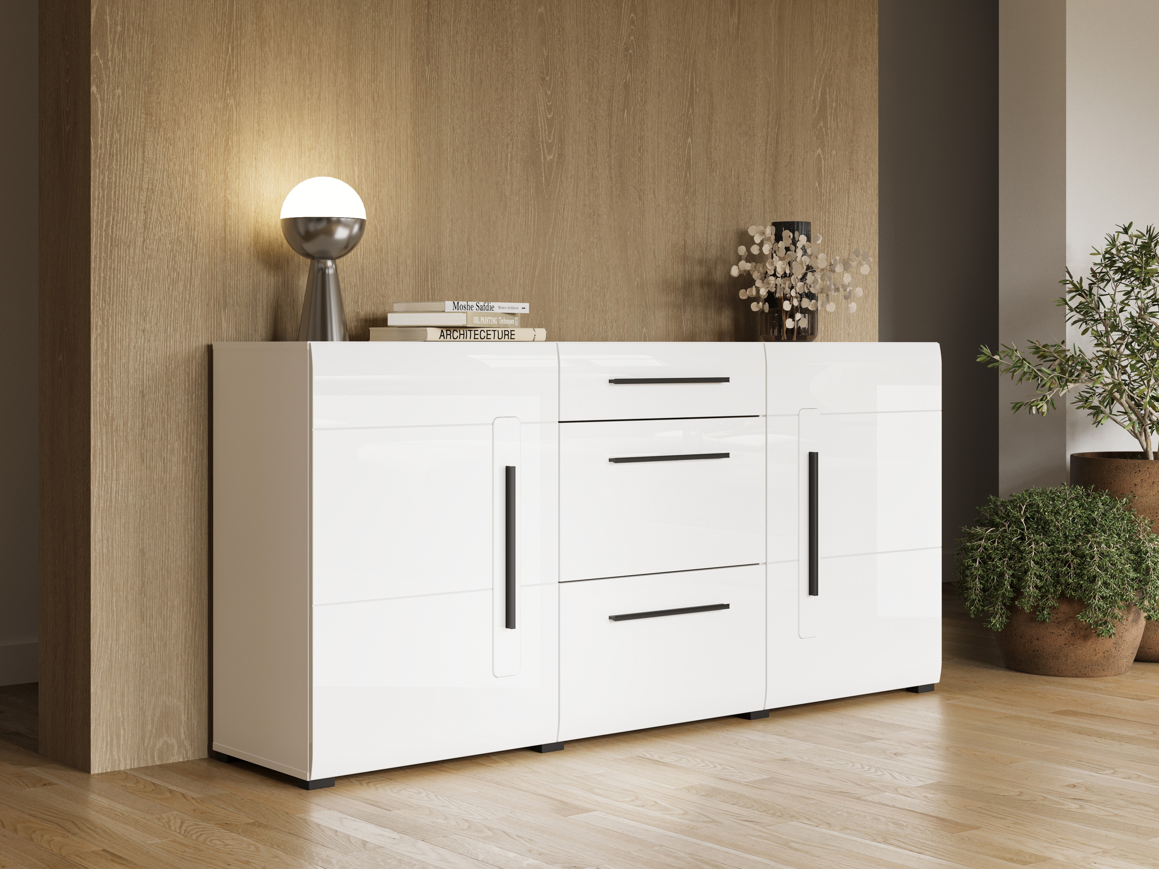 Cómoda Ophsalu 108 (Branco + Branco brilhante)