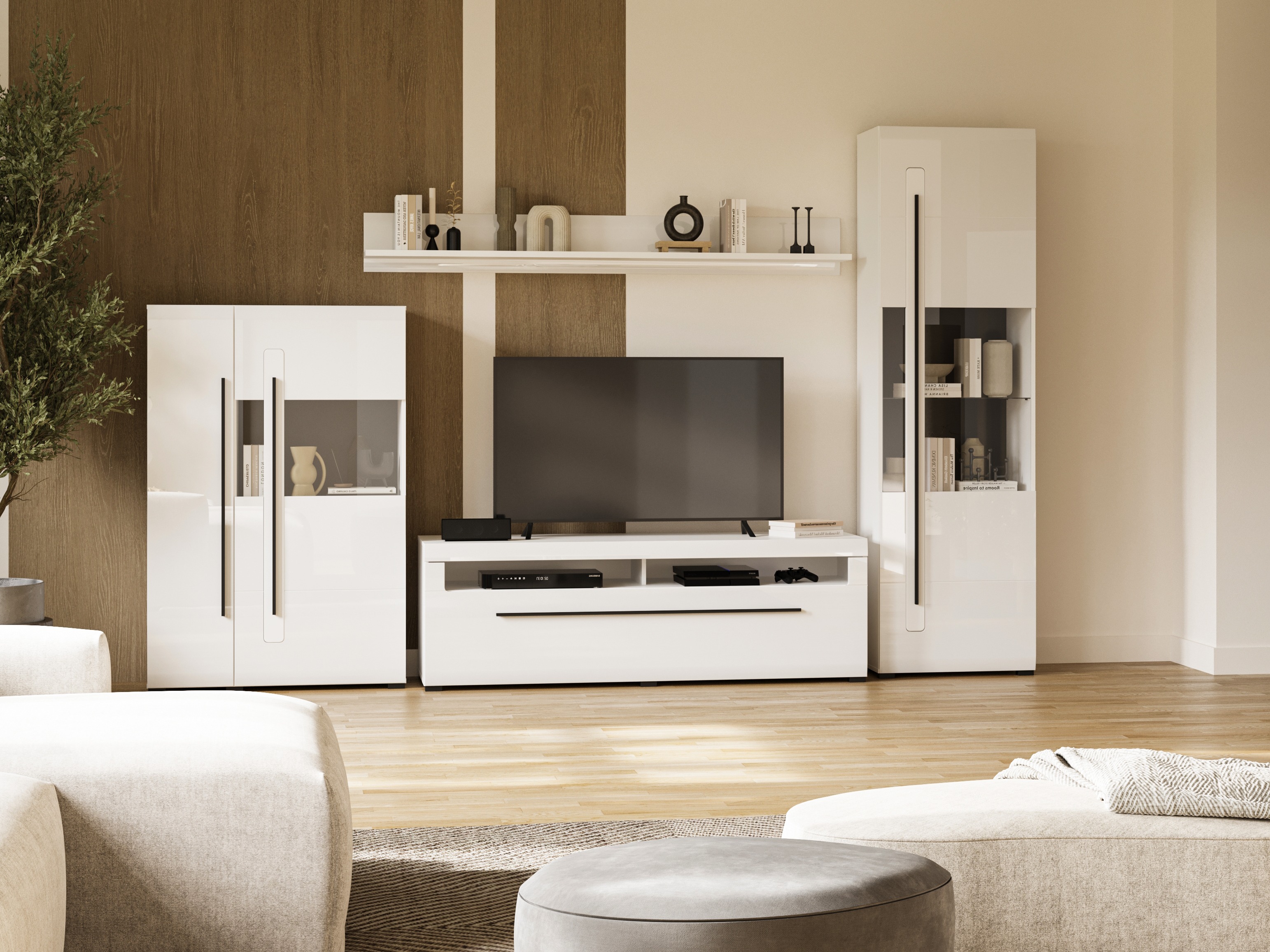 Conjunto para sala de estar Ophsalu 111 (Branco + Branco brilhante)