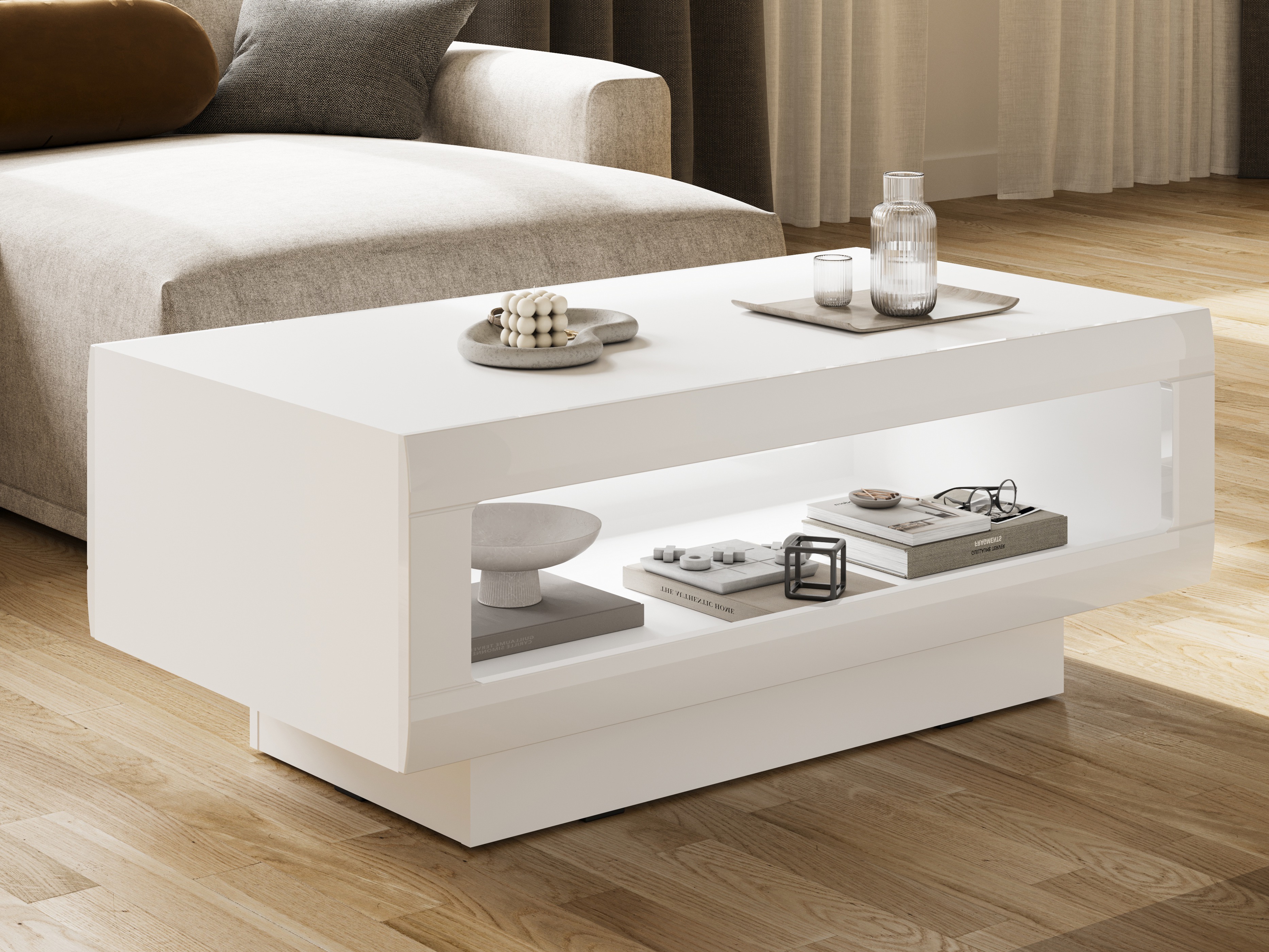 Mesa de centro Ophsalu 102 (Branco + Branco brilhante)
