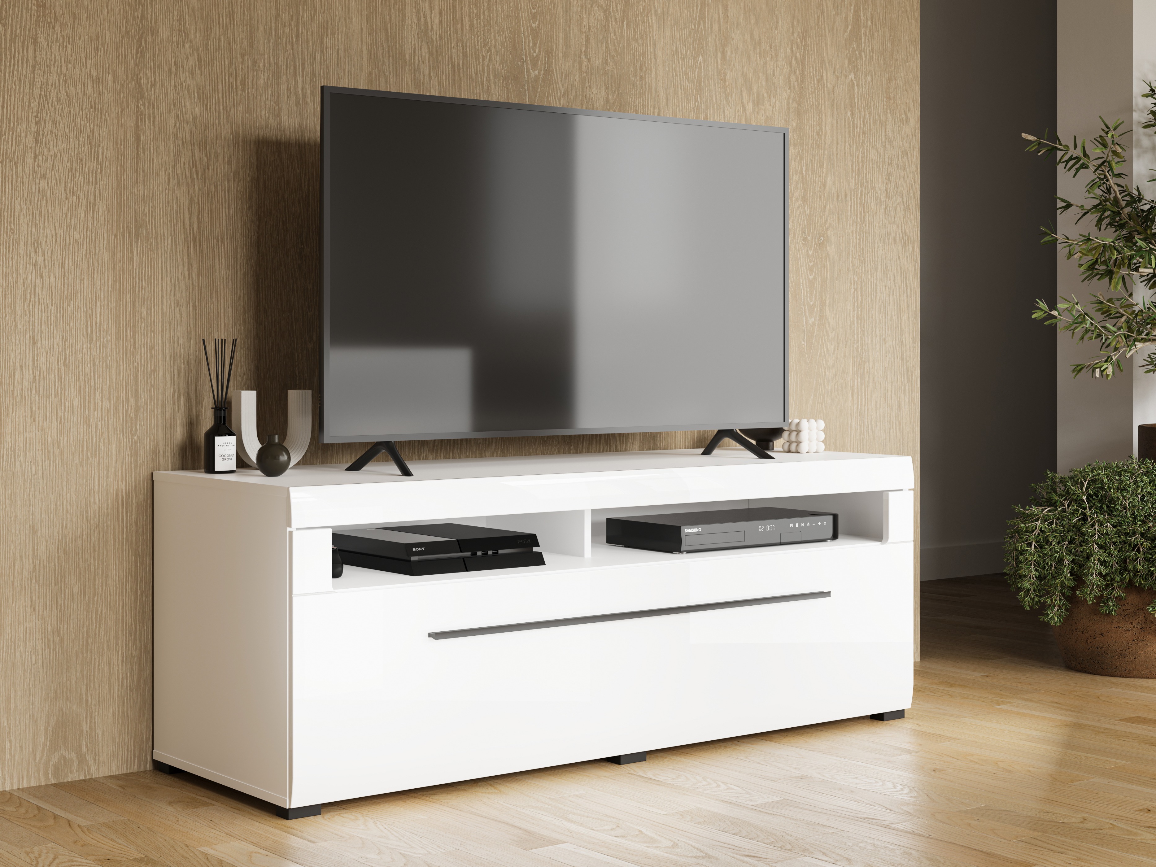 Móvel de TV Ophsalu 103 (Branco + Branco brilhante)